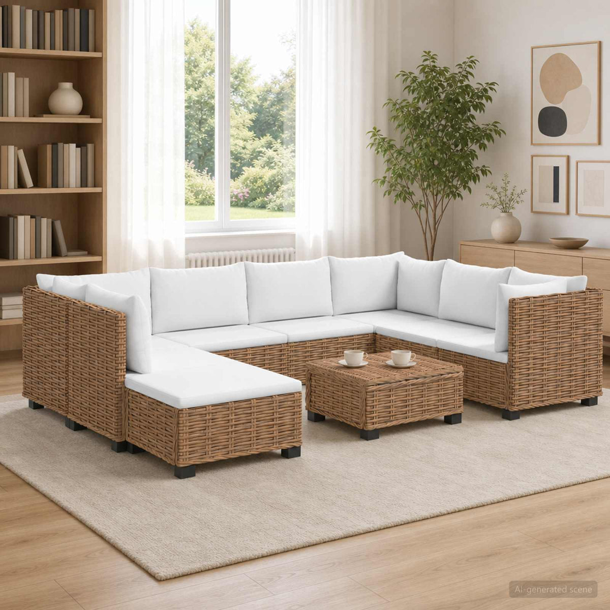 9 stk. Rattan Loungesæt med Puder GENDT Naturlig rattan