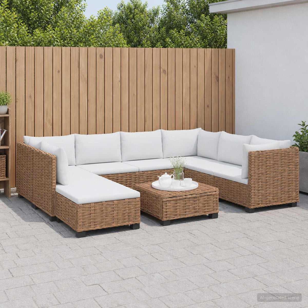 9 stk. Rattan Loungesæt med Puder GENDT Naturlig rattan