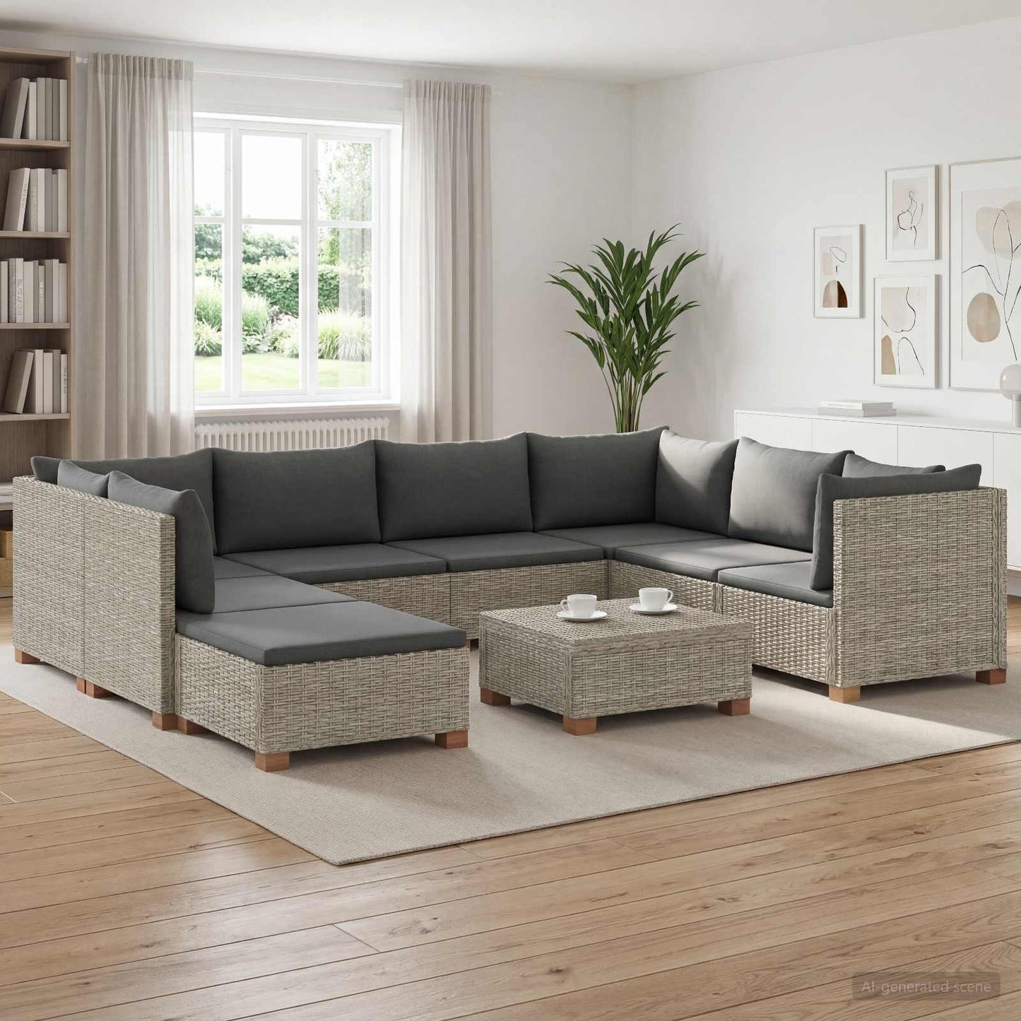 9 stk. Rattan Loungesæt med Puder GENDT Naturlig rattan