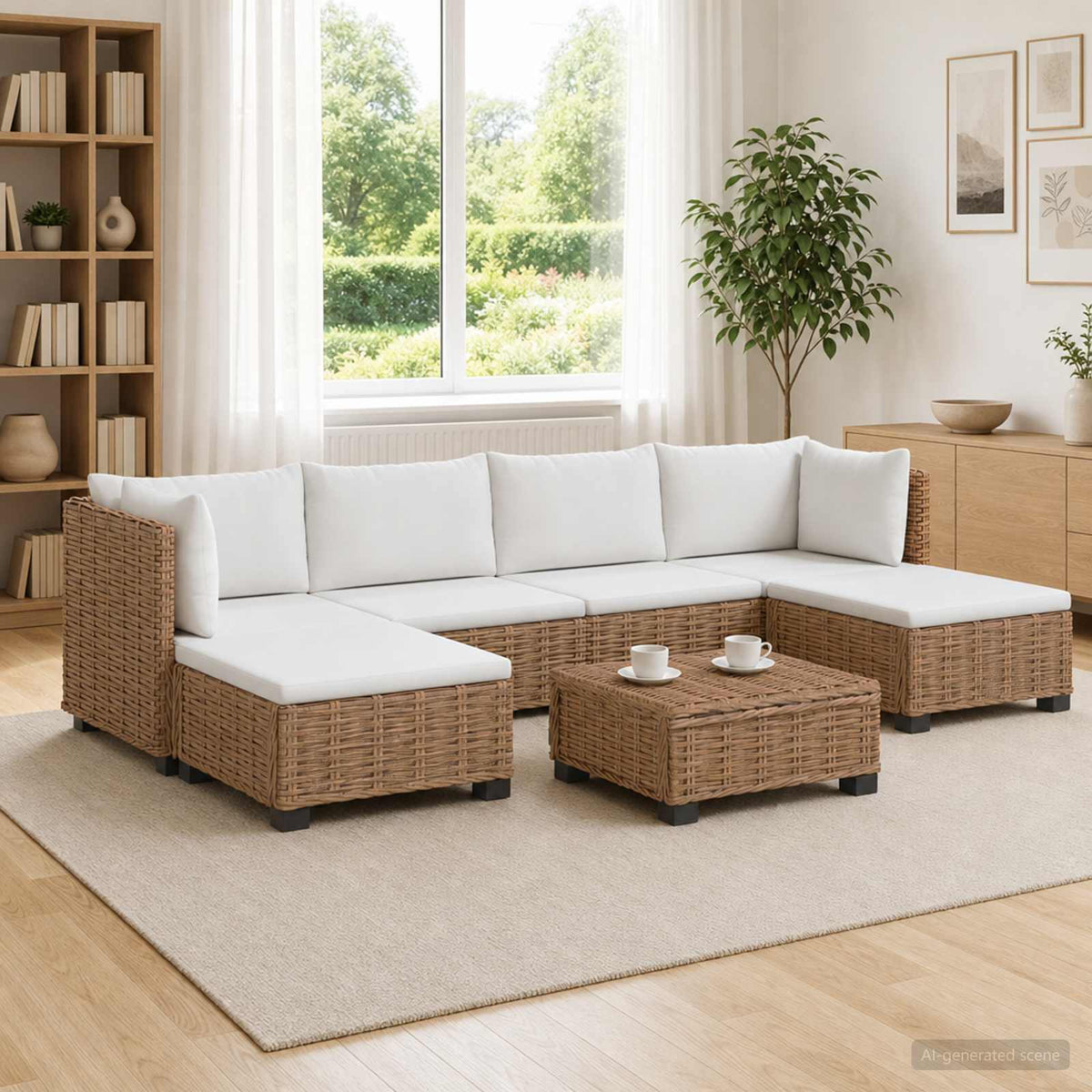 7 stk. Rattan Loungesæt med Puder GENDT Naturlig rattan