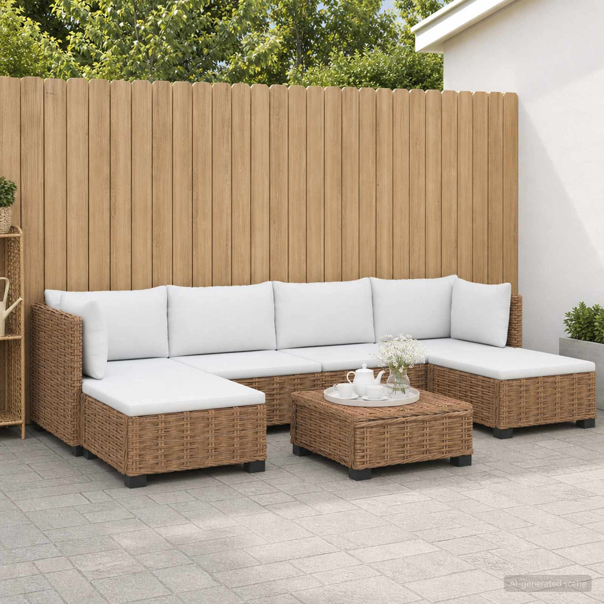 7 stk. Rattan Loungesæt med Puder GENDT Naturlig rattan