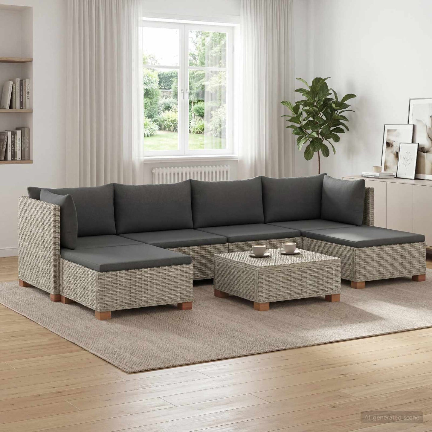 7 stk. Rattan Loungesæt med Puder GENDT Naturlig rattan