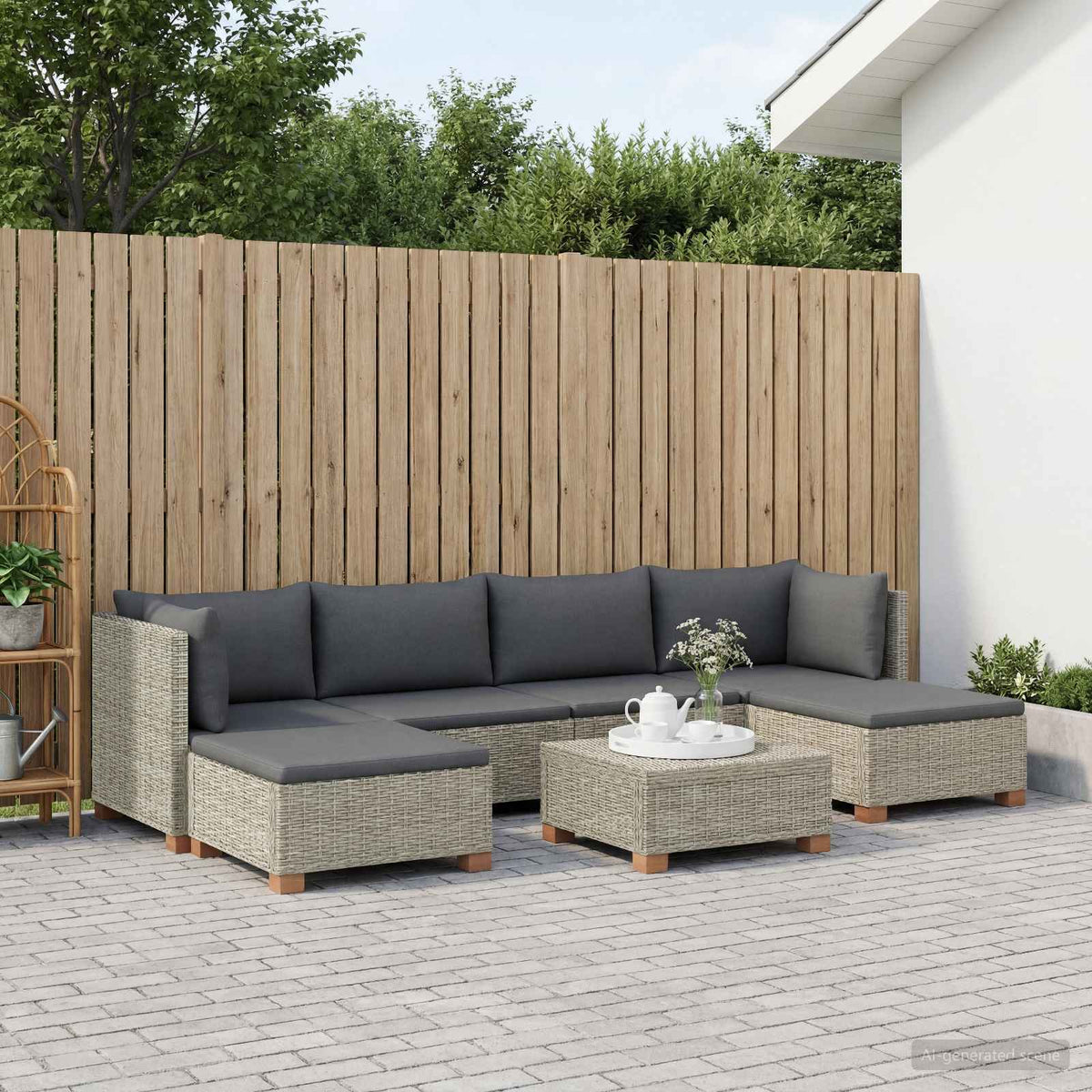 7 stk. Rattan Loungesæt med Puder GENDT Naturlig rattan