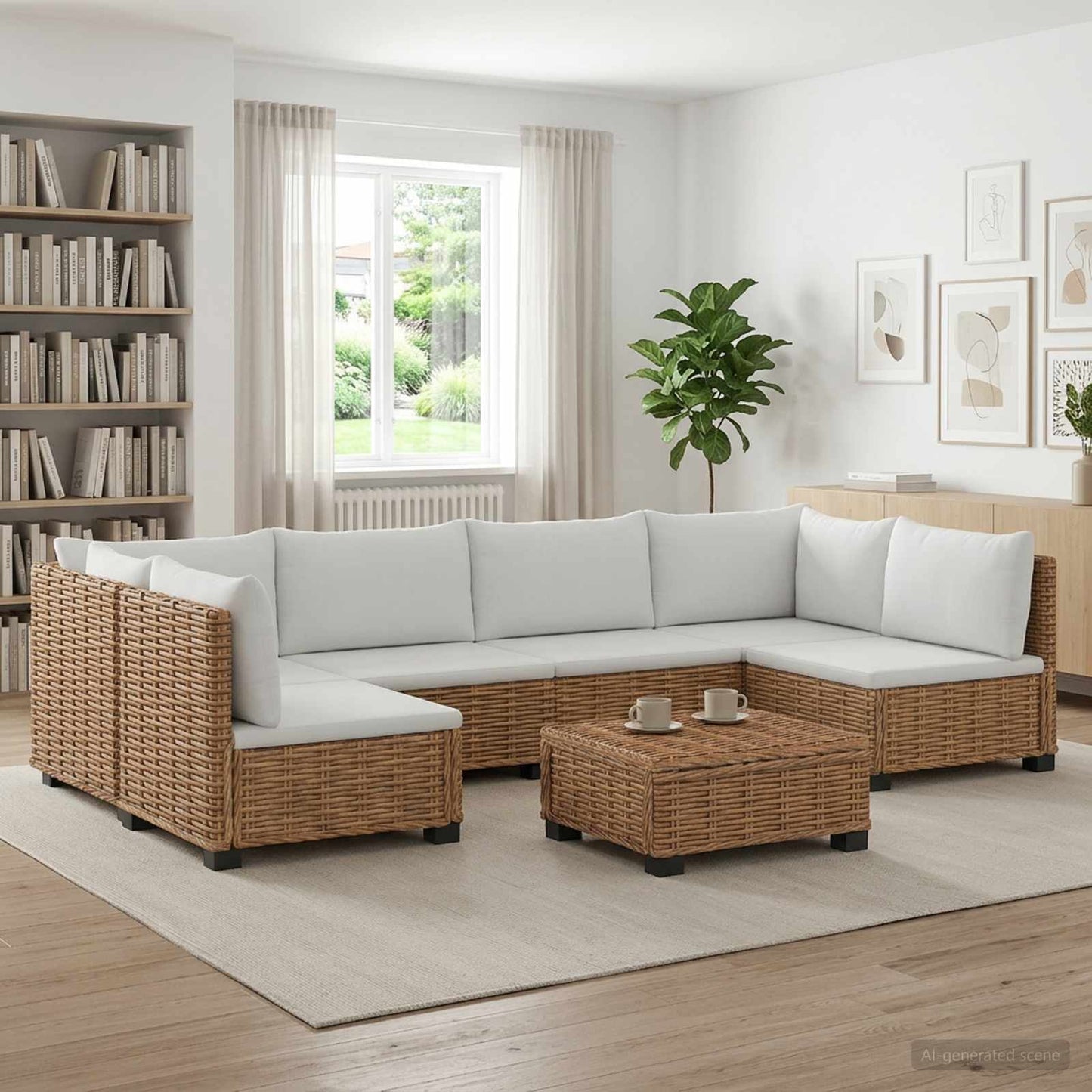 7 stk. Rattan Loungesæt med Puder GENDT Naturlig rattan