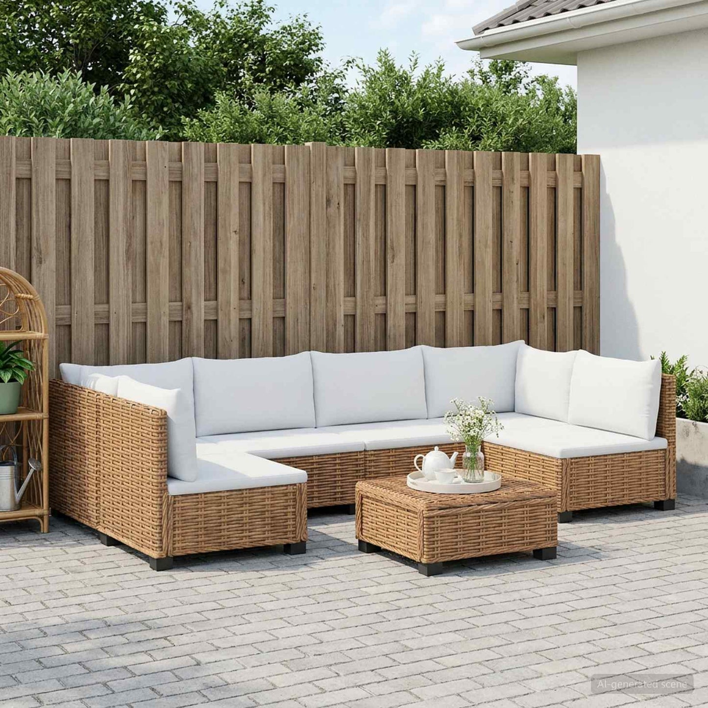 7 stk. Rattan Loungesæt med Puder GENDT Naturlig rattan