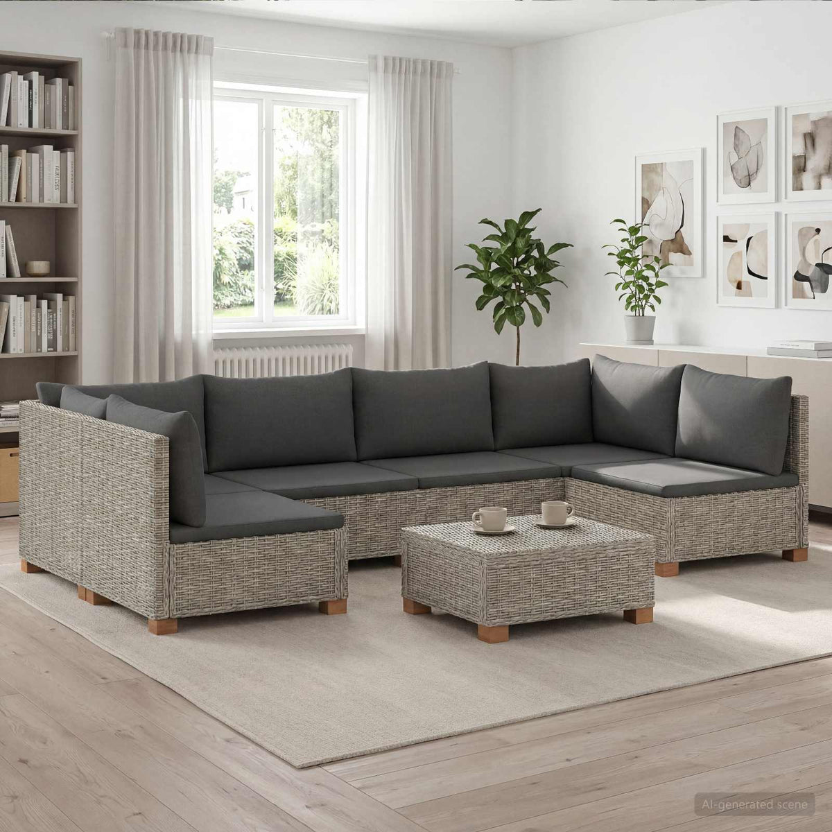 7 stk. Rattan Loungesæt med Puder GENDT Naturlig rattan
