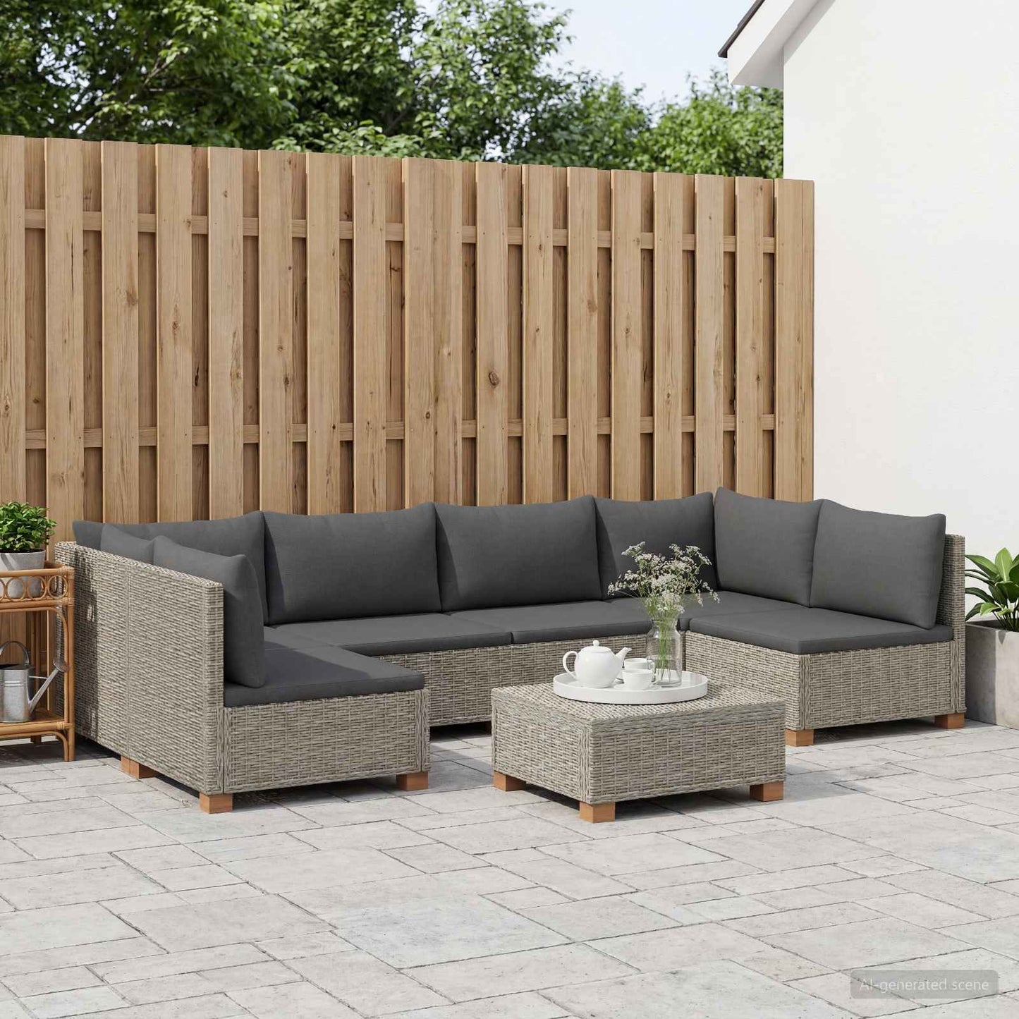 7 stk. Rattan Loungesæt med Puder GENDT Naturlig rattan