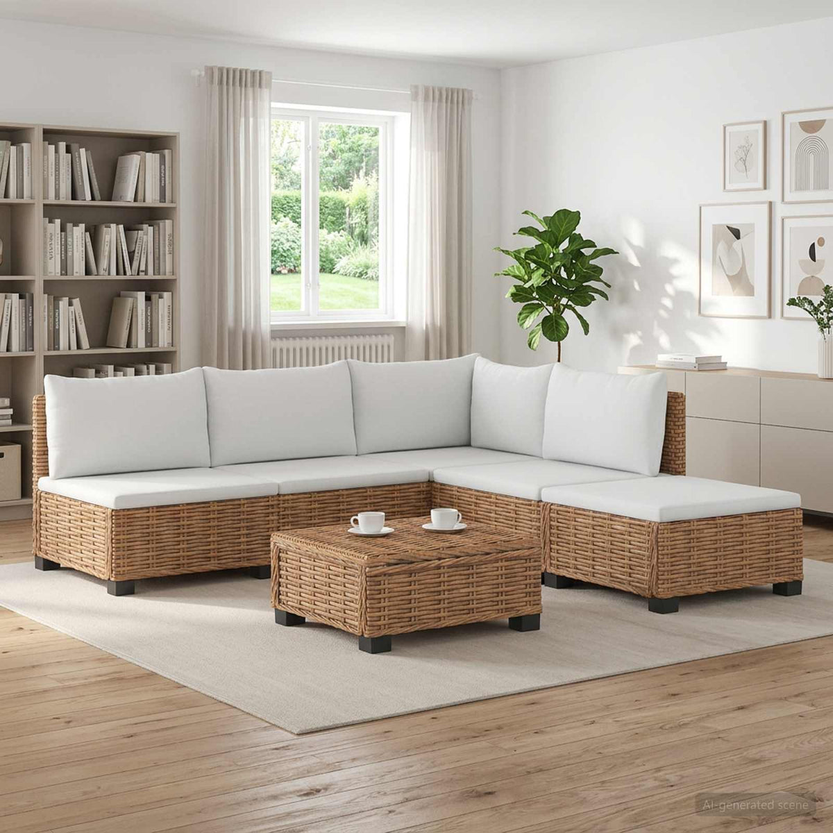 6 stk. Rattan Loungesæt med Puder GENDT Naturlig rattan