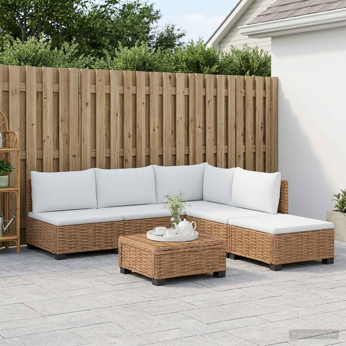6 stk. Rattan Loungesæt med Puder GENDT Naturlig rattan