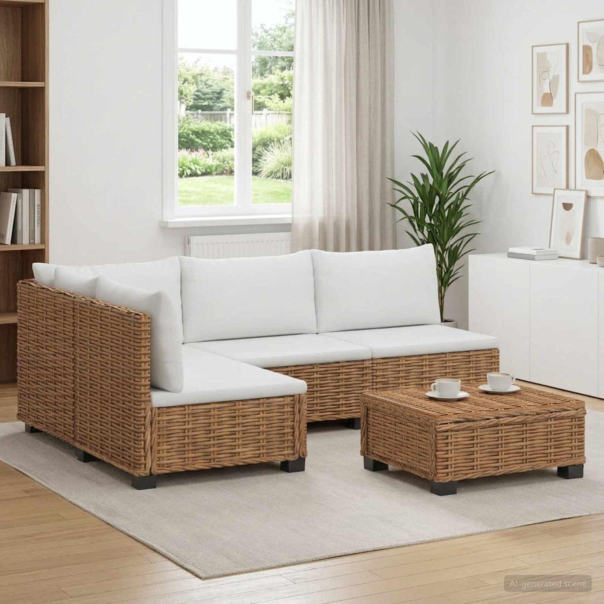 5 stk. Rattan Loungesæt med Puder GENDT Naturlig rattan