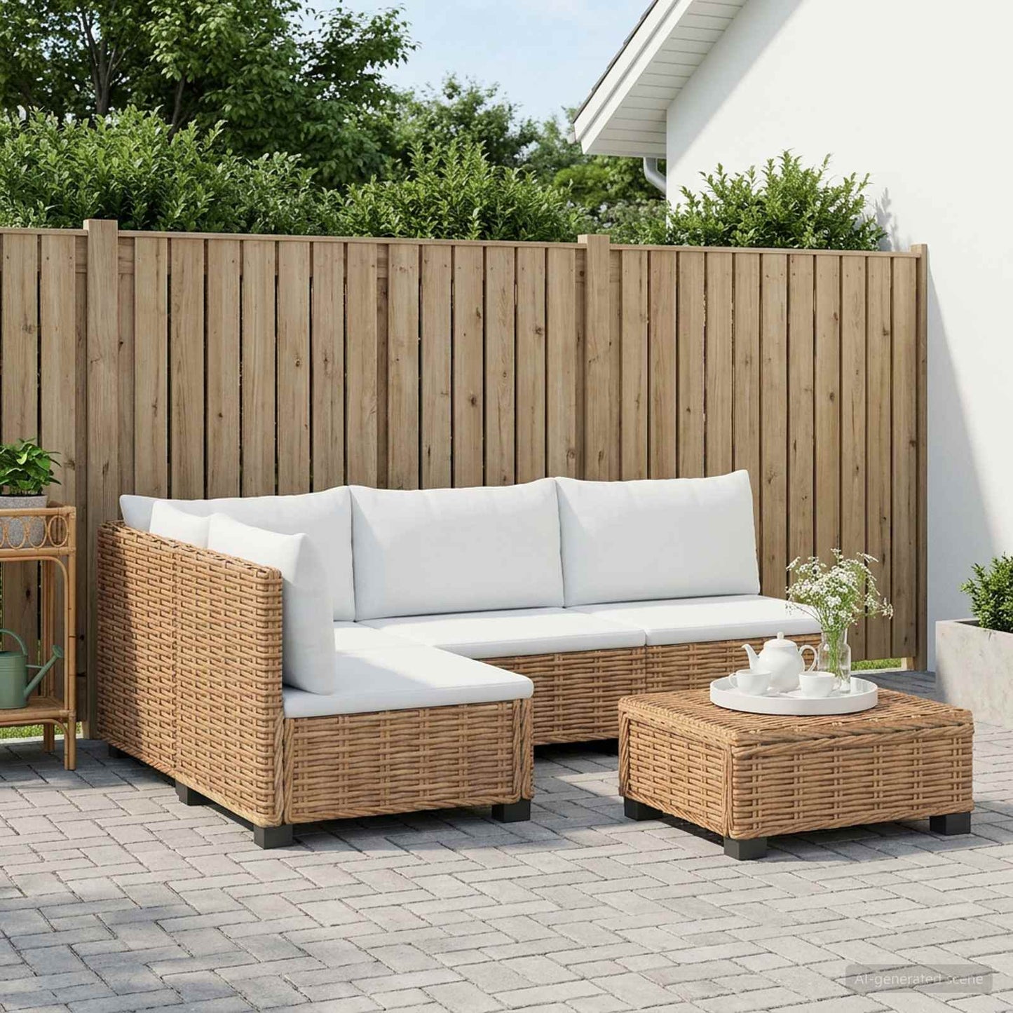 5 stk. Rattan Loungesæt med Puder GENDT Naturlig rattan