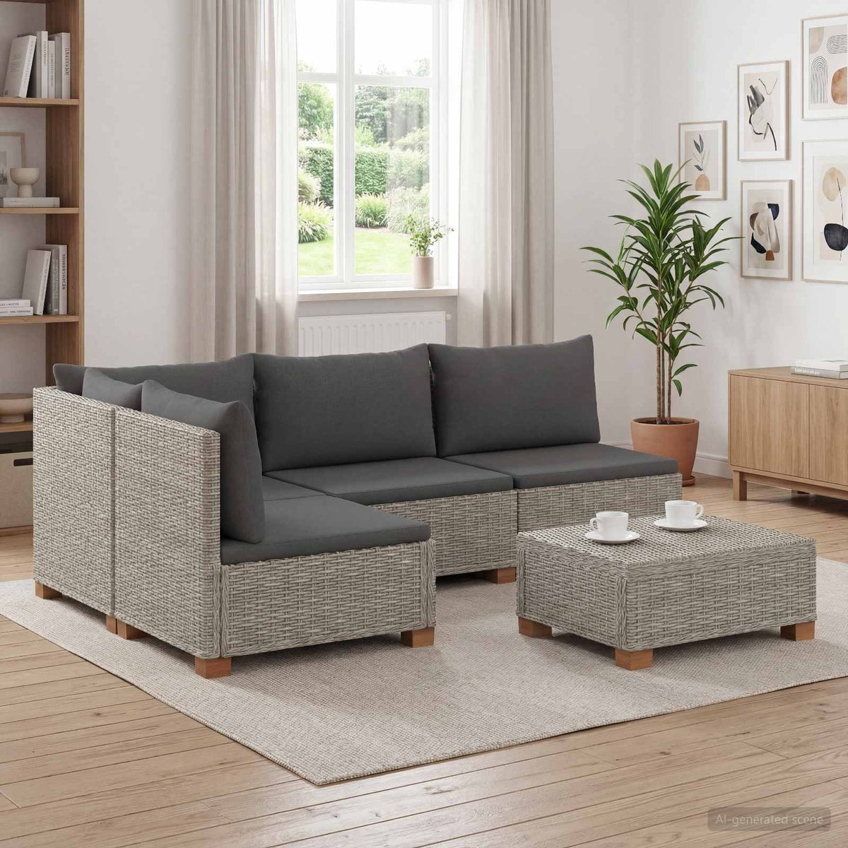 5 stk. Rattan Loungesæt med Puder GENDT Naturlig rattan