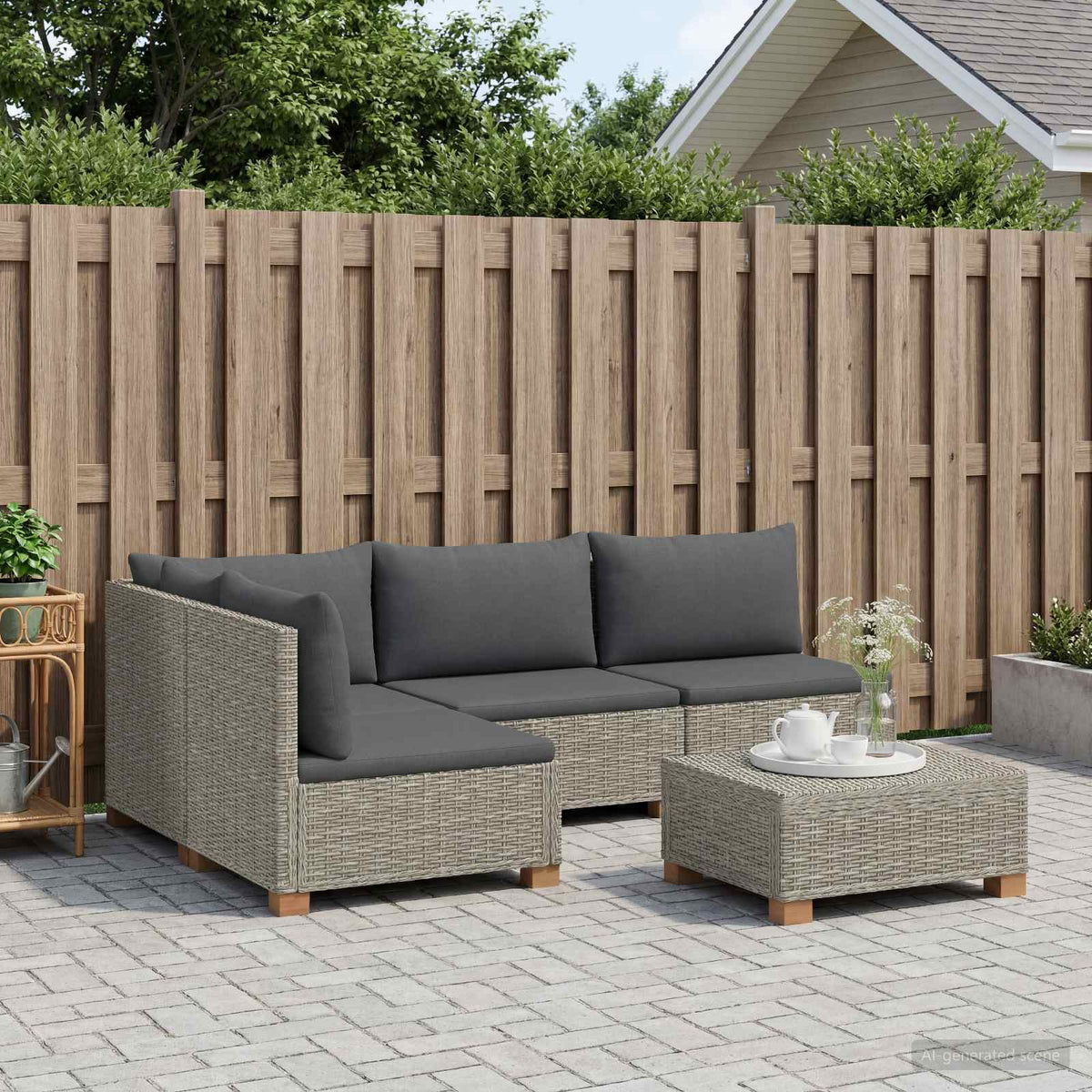 5 stk. Rattan Loungesæt med Puder GENDT Naturlig rattan