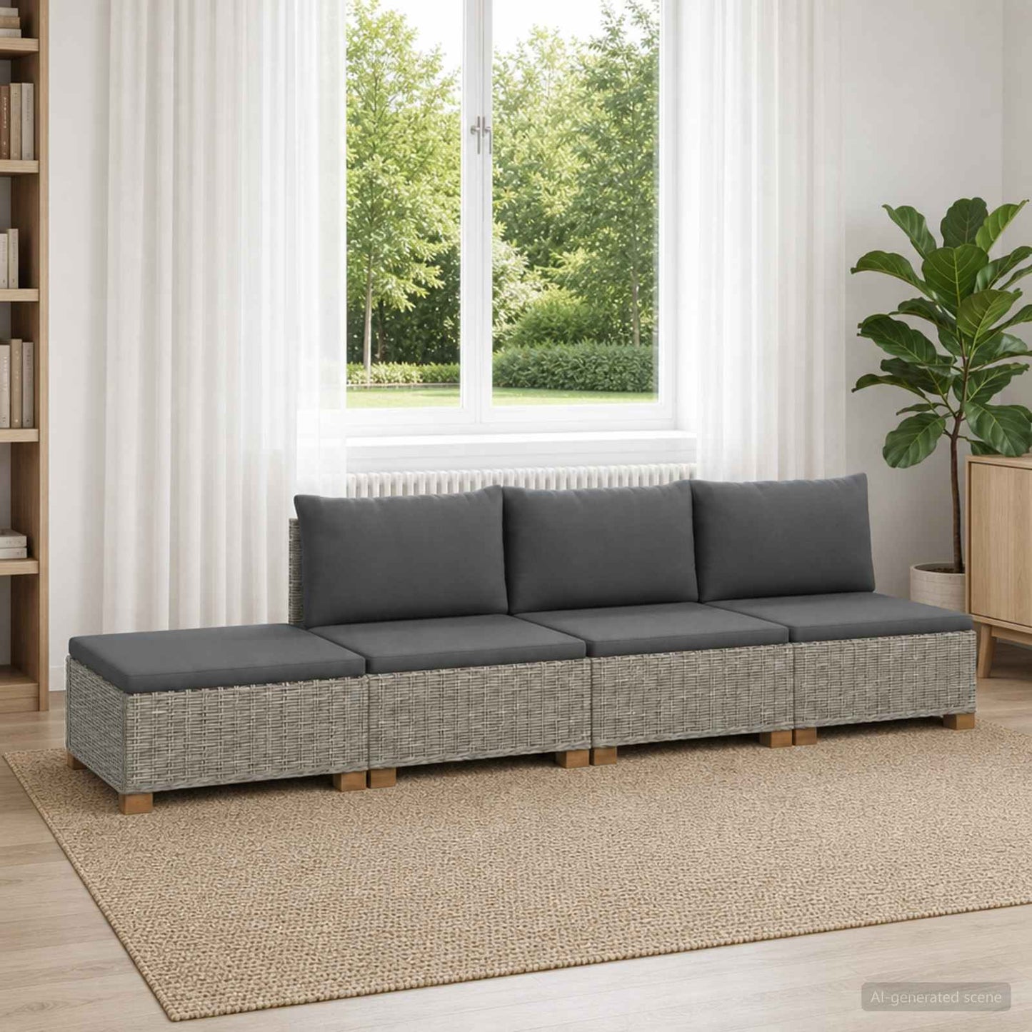 4 stk. Rattan Loungesæt med Puder GENDT Naturlig rattan