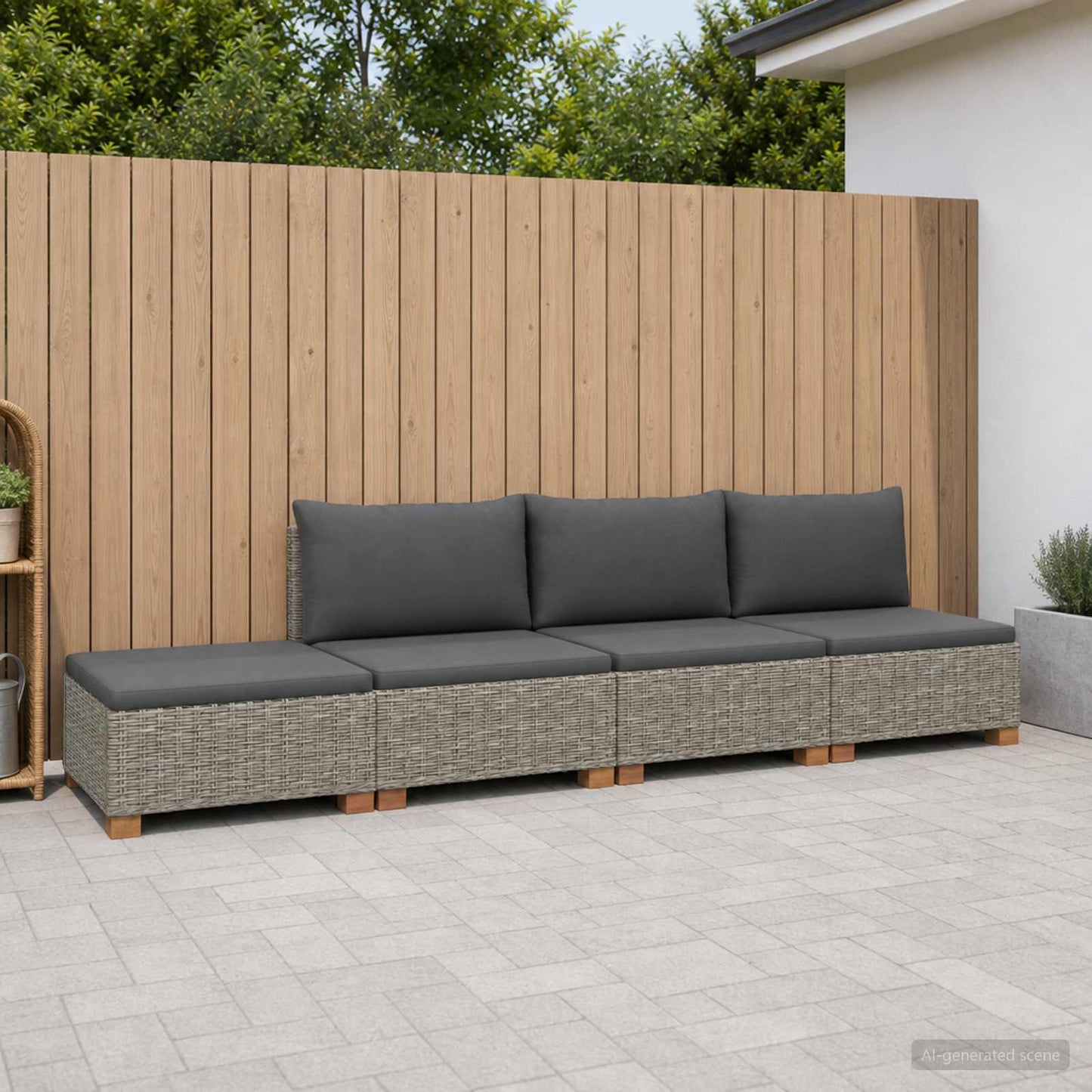 4 stk. Rattan Loungesæt med Puder GENDT Naturlig rattan