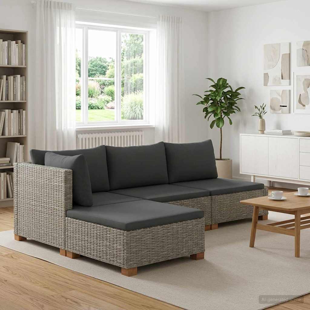 3 stk. Rattan Loungesæt med Puder GENDT Naturlig rattan