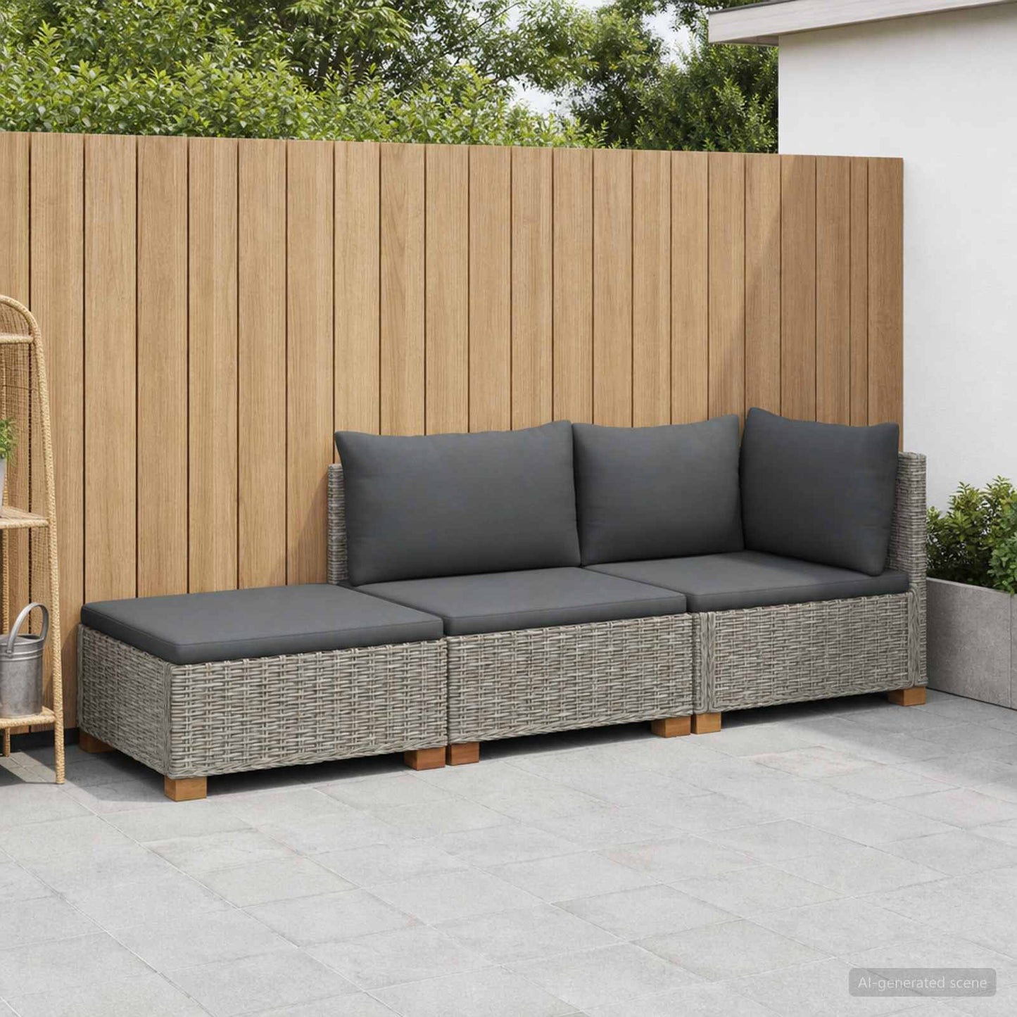 3 stk. Rattan Loungesæt med Puder GENDT Naturlig rattan