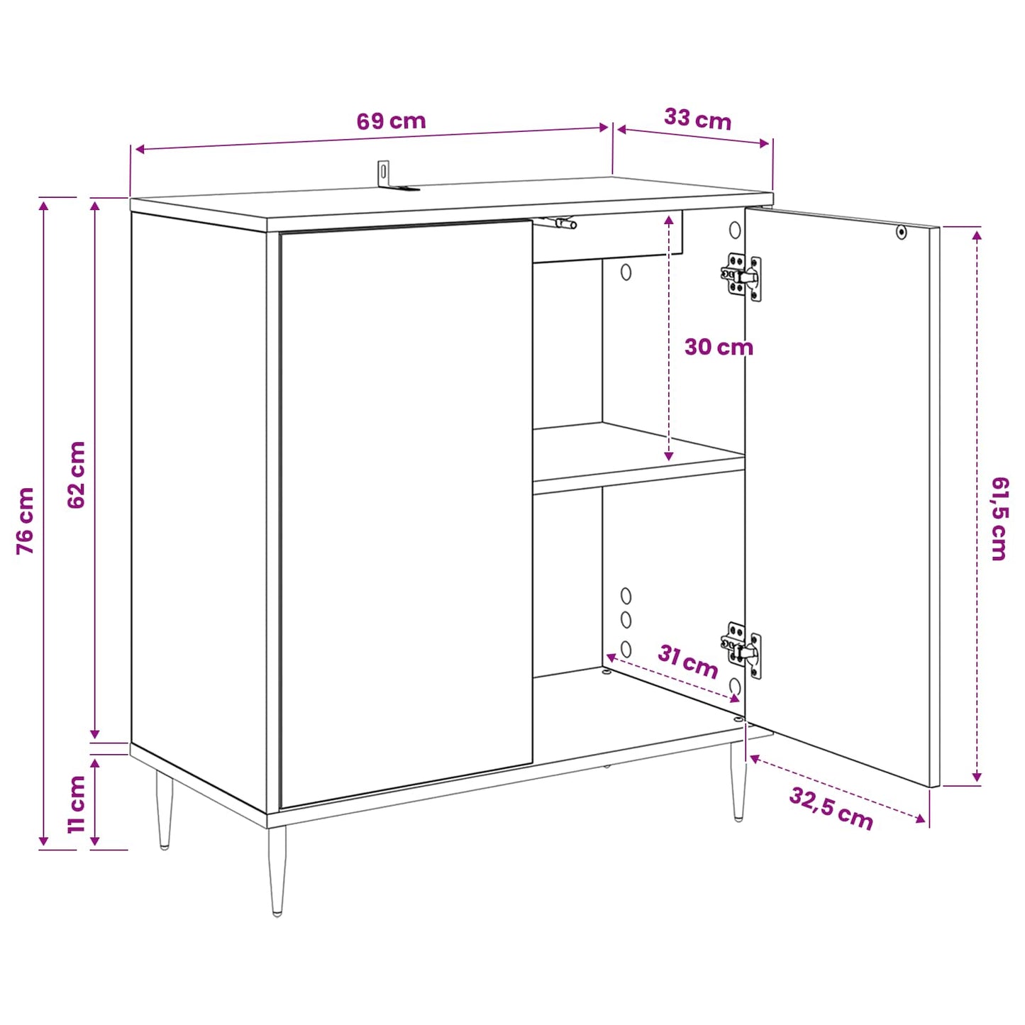 Sideboard RHENEN Sort eg 69 x 33 x 76 cm Konstrueret træ