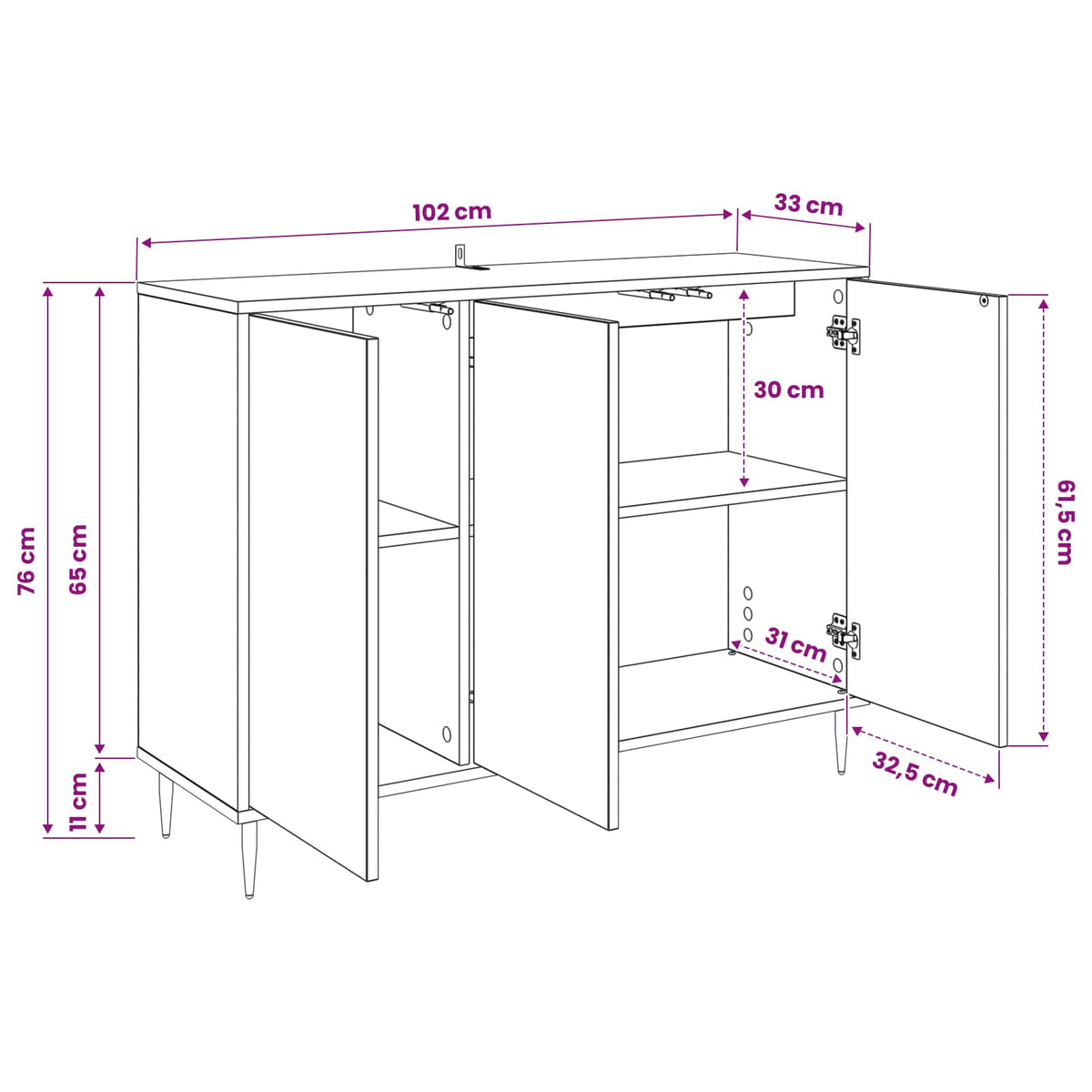 Sideboard BORNE Sort eg 102 x 33 x 76 cm Konstrueret træ
