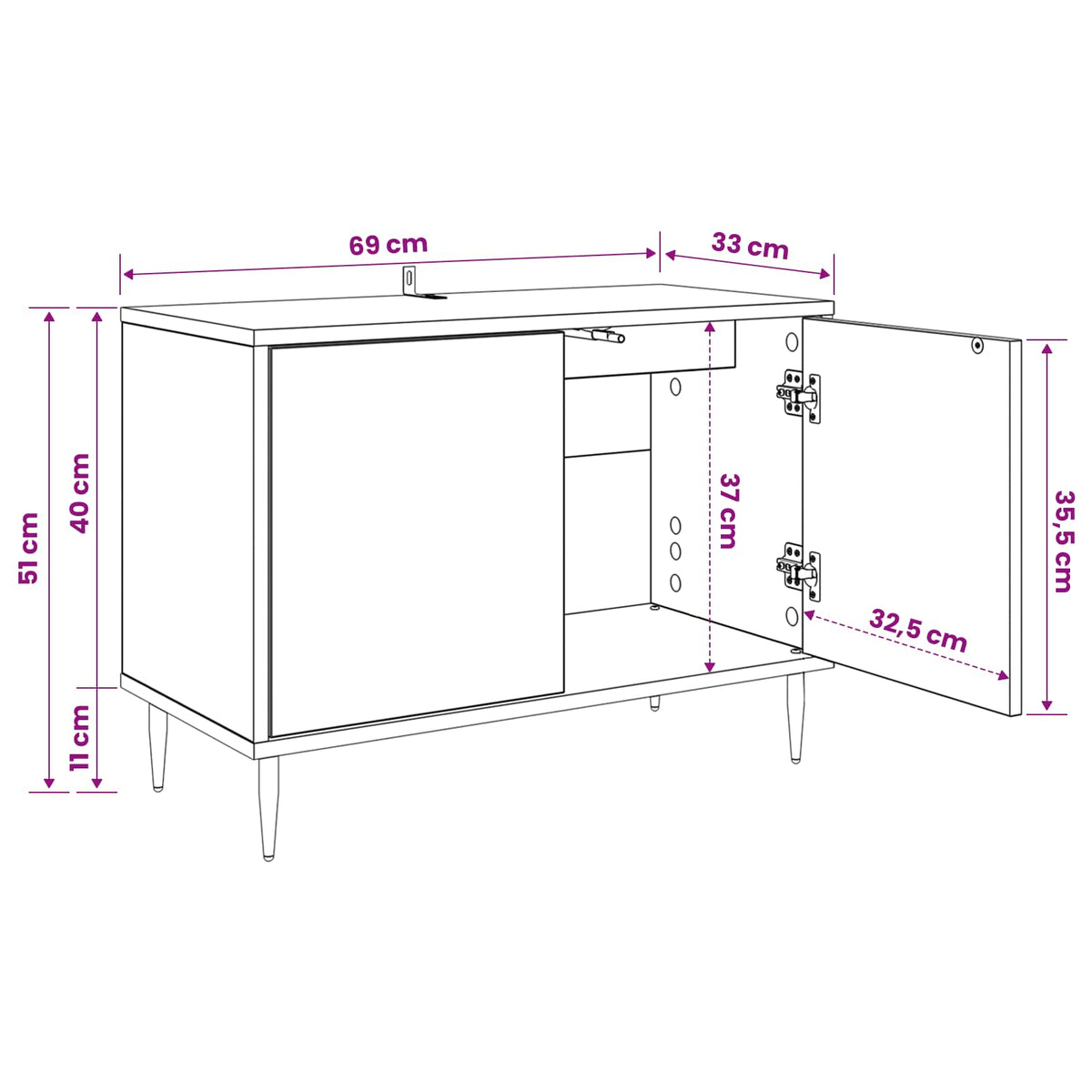 TV-skab BONN 69 x 33 x 50,5 cm Sort eg Konstrueret træ