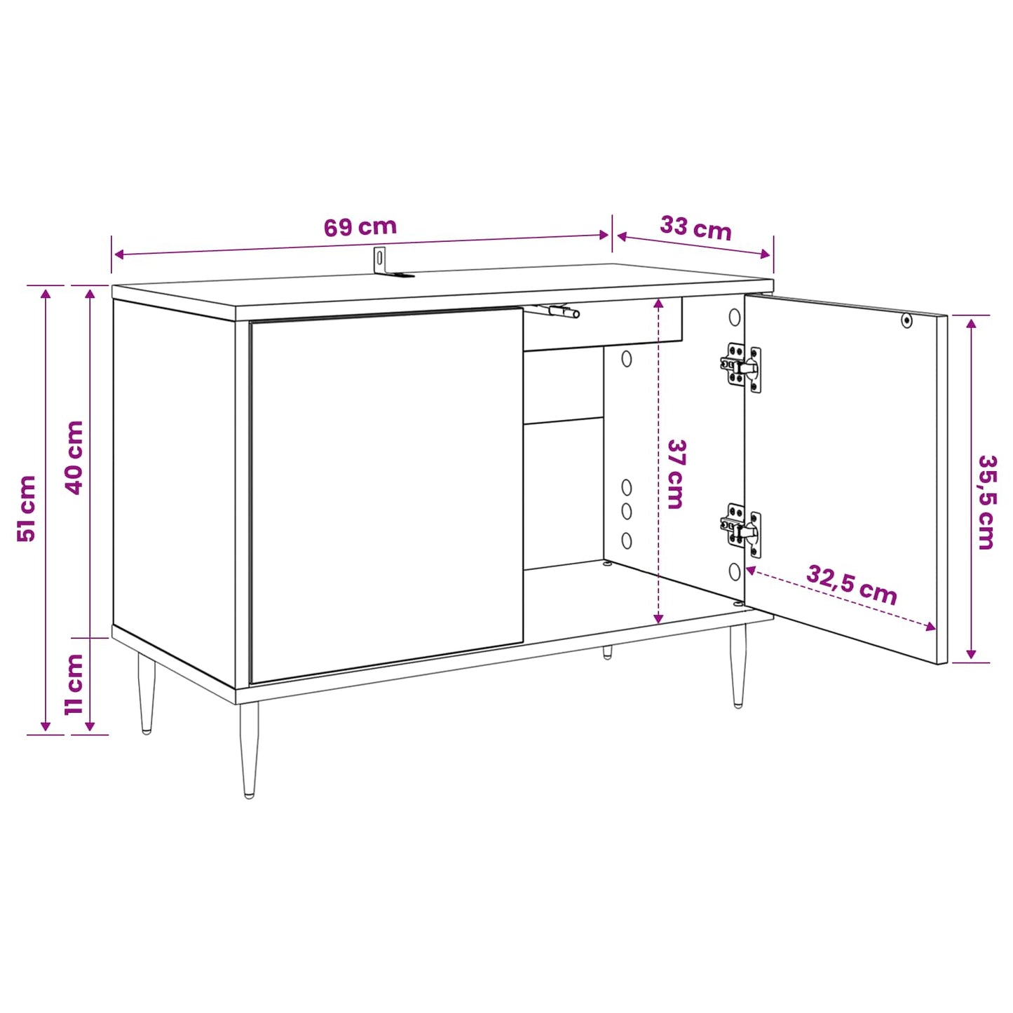 TV-skab ESSEN 69 x 33 x 50,5 cm Sort eg Konstrueret træ