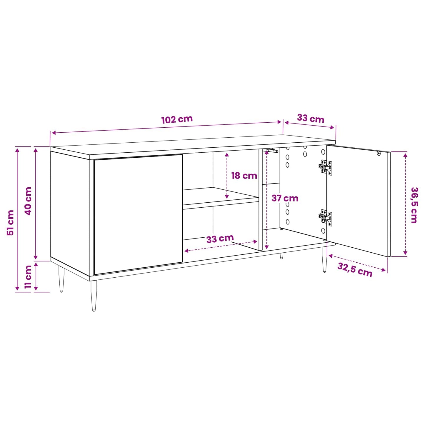 TV-skab KIEL 102 x 33 x 51 cm Sort eg Konstrueret træ