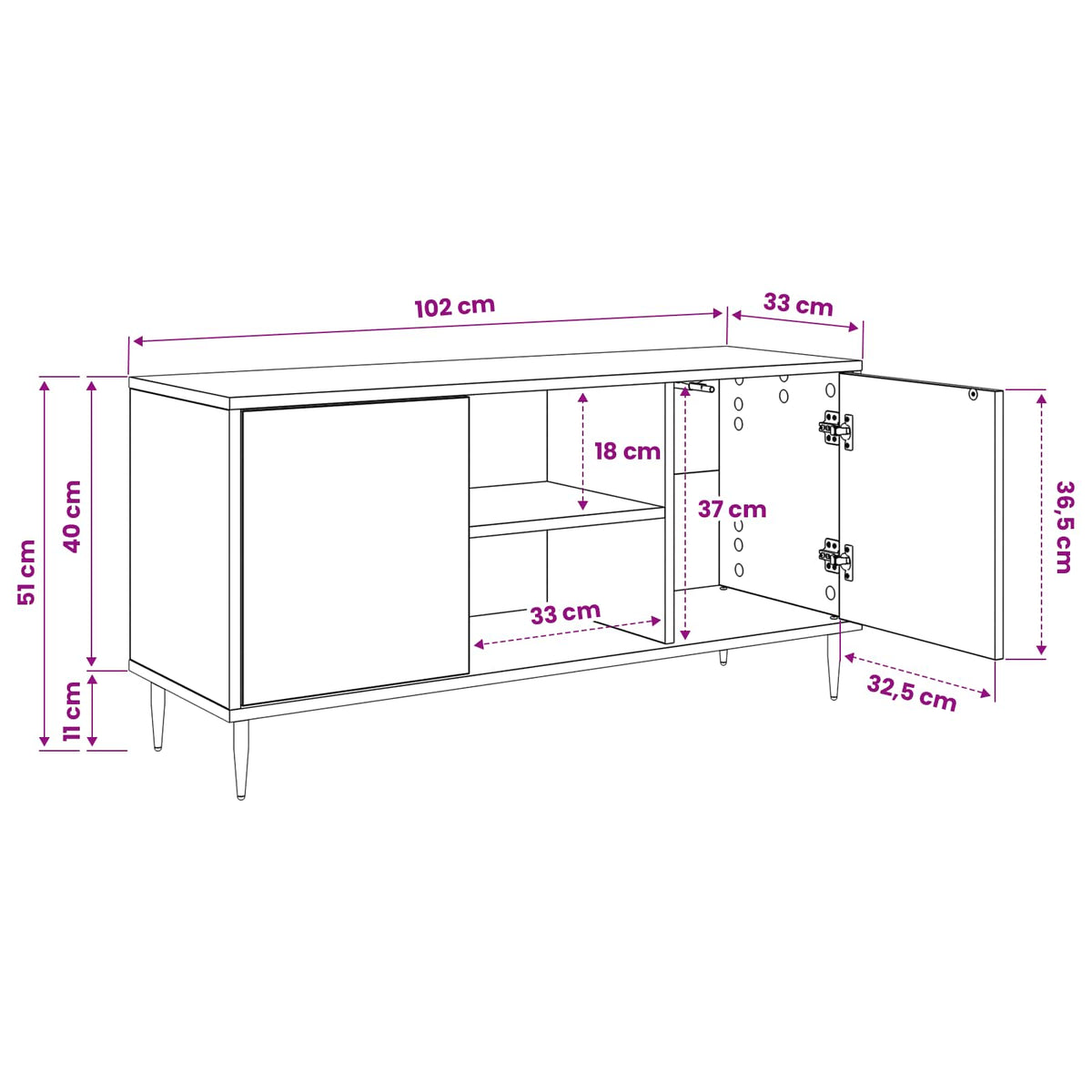 TV-skab AACHEN 102 x 33 x 51 cm Sort eg Konstrueret træ
