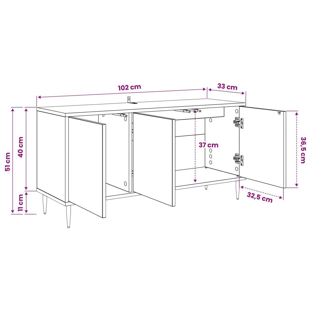 TV-skab GELEEN 102 x 33 x 51 cm Sort eg Konstrueret træ