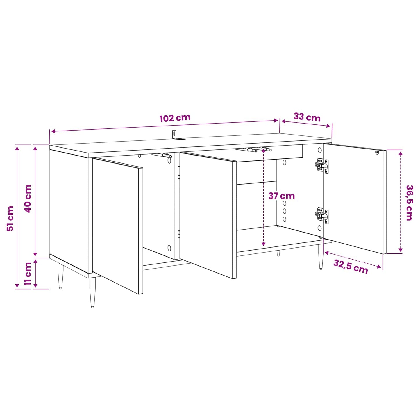 TV-skab AACHEN 102 x 33 x 51 cm Sort eg Konstrueret træ