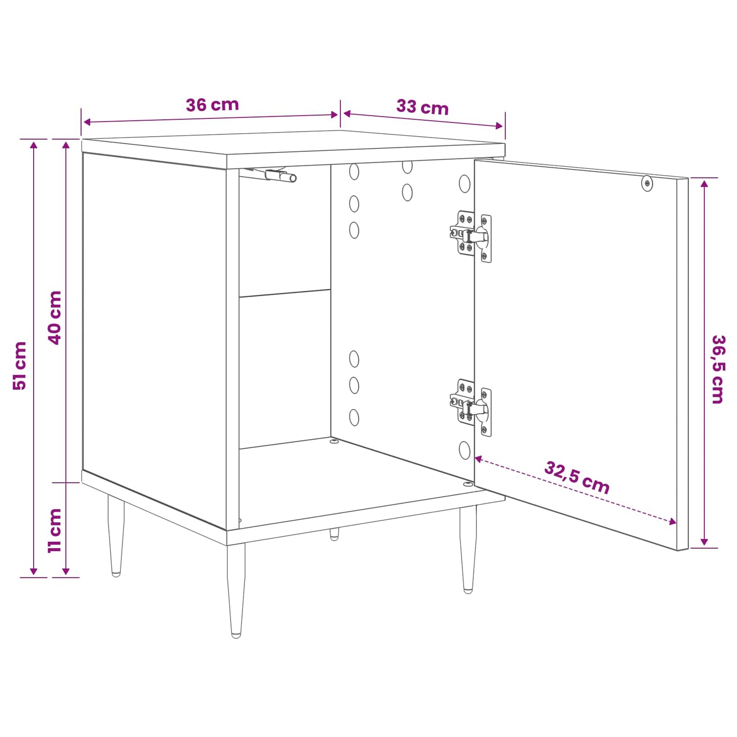 Natskab ESSEN 2 stk. Sort eg 36 x 33 x 51 cm Konstrueret træ