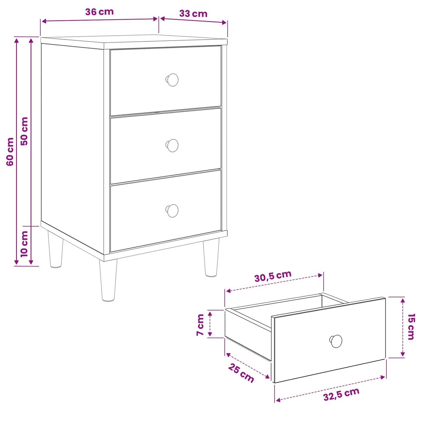Natskab WIJHE 2 stk. Sonoma-eg 36 x 33 x 60 cm Konstrueret træ