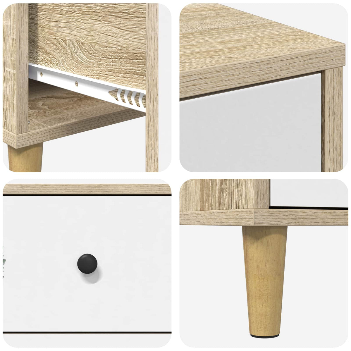 Skuffeskab HANAU Grøn bladmønster 66 x 36,5 x 75 cm Sonoma-eg