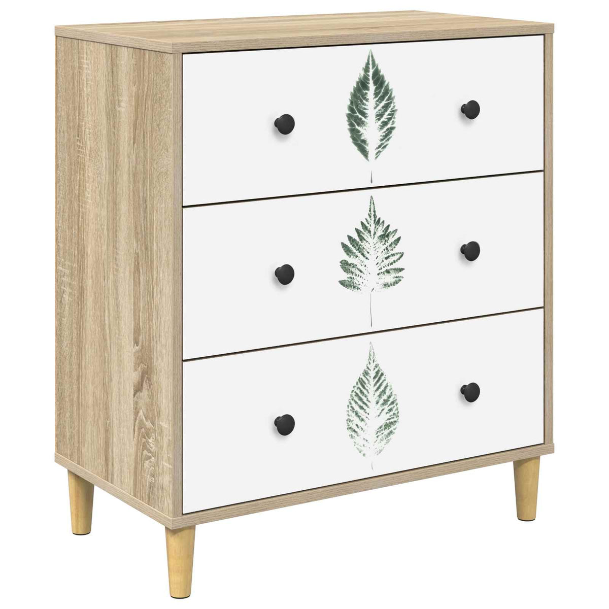 Skuffeskab HANAU Grøn bladmønster 66 x 36,5 x 75 cm Sonoma-eg