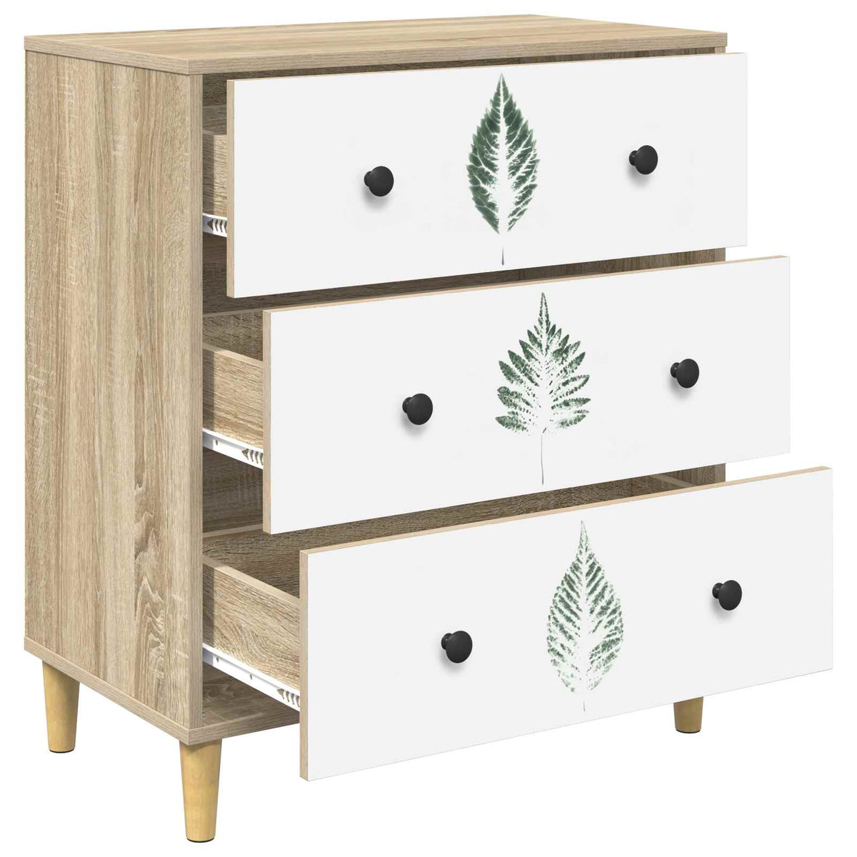 Skuffeskab HANAU Grøn bladmønster 66 x 36,5 x 75 cm Sonoma-eg