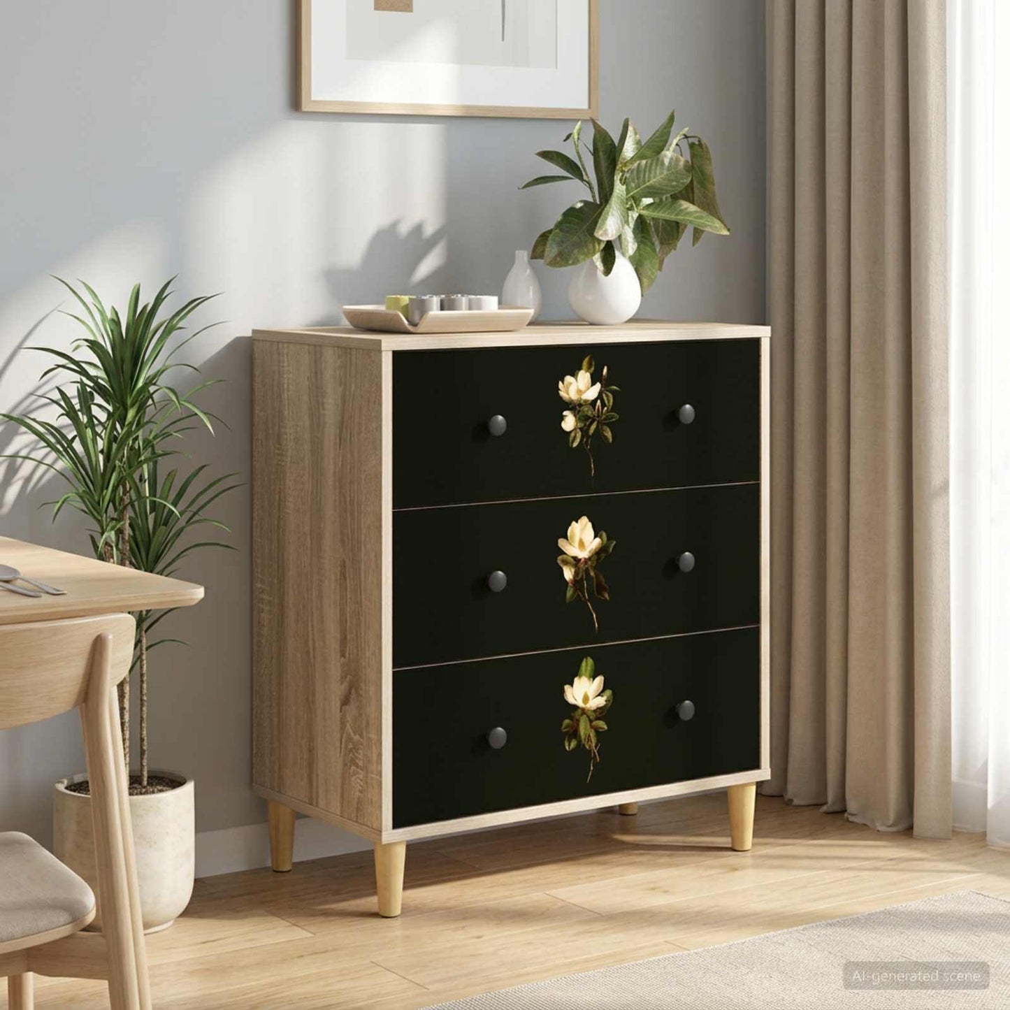 Skuffeskab BREMEN Magnolia print 66 x 36,5 x 75 cm Sonoma-eg