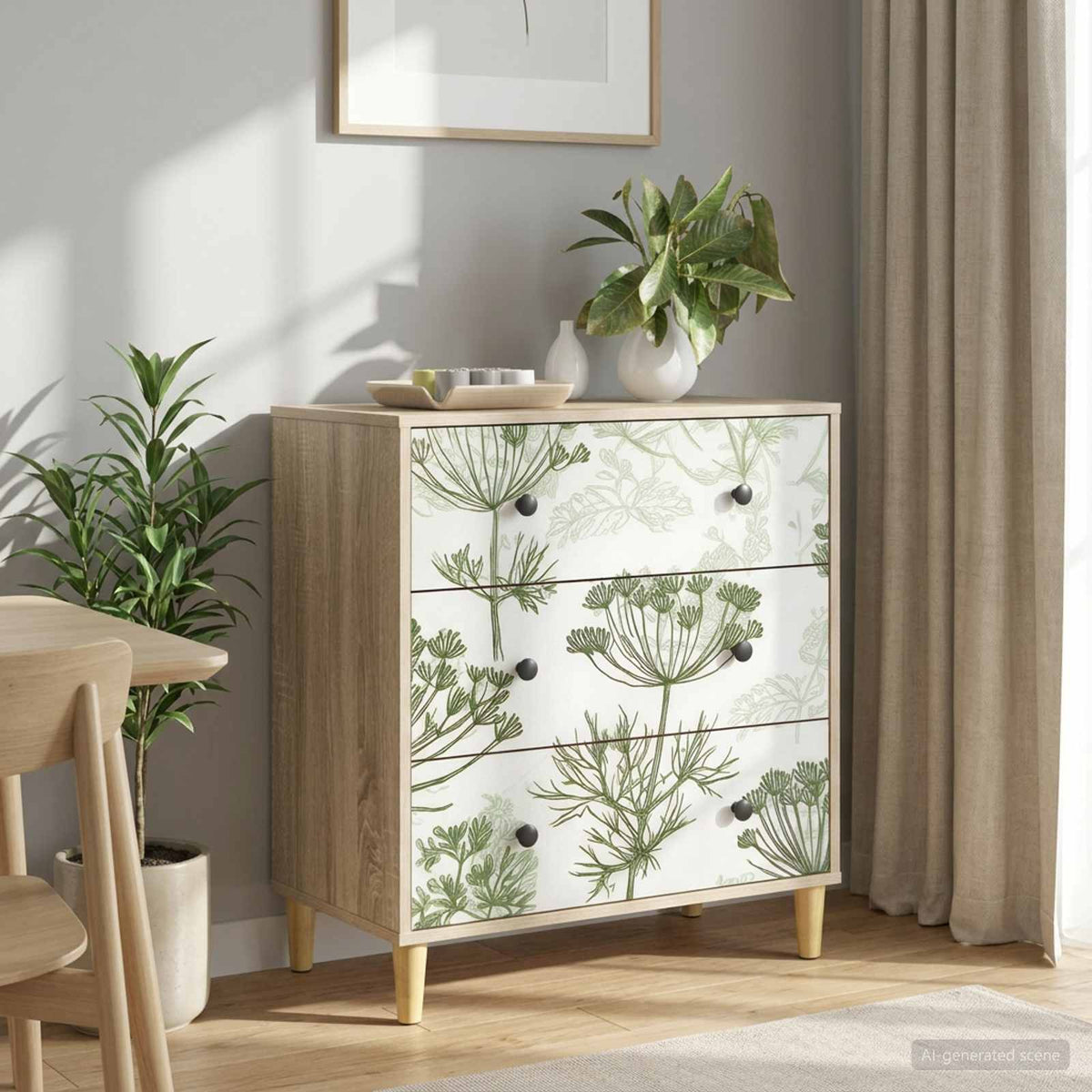 Skuffeskab GOTHA Grønne træprint 66 x 36,5 x 75 cm Sonoma-eg