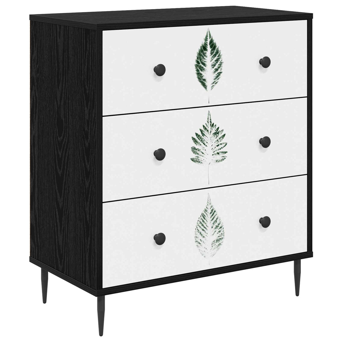 Skuffeskab HANAU Grøn bladmønster 66 x 36,5 x 76 cm Sort eg