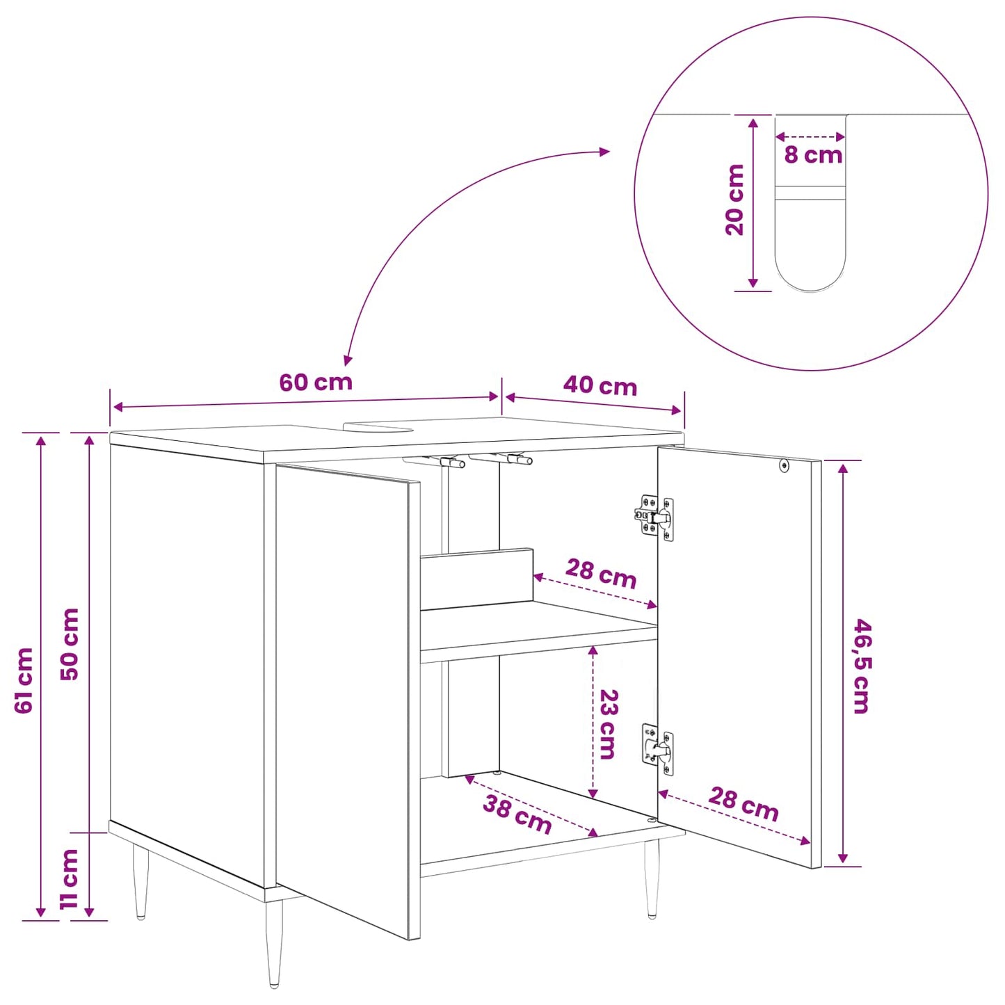 Badeværelsesskab LOCHEM Sort eg 60 x 40 x 61 cm Konstrueret træ