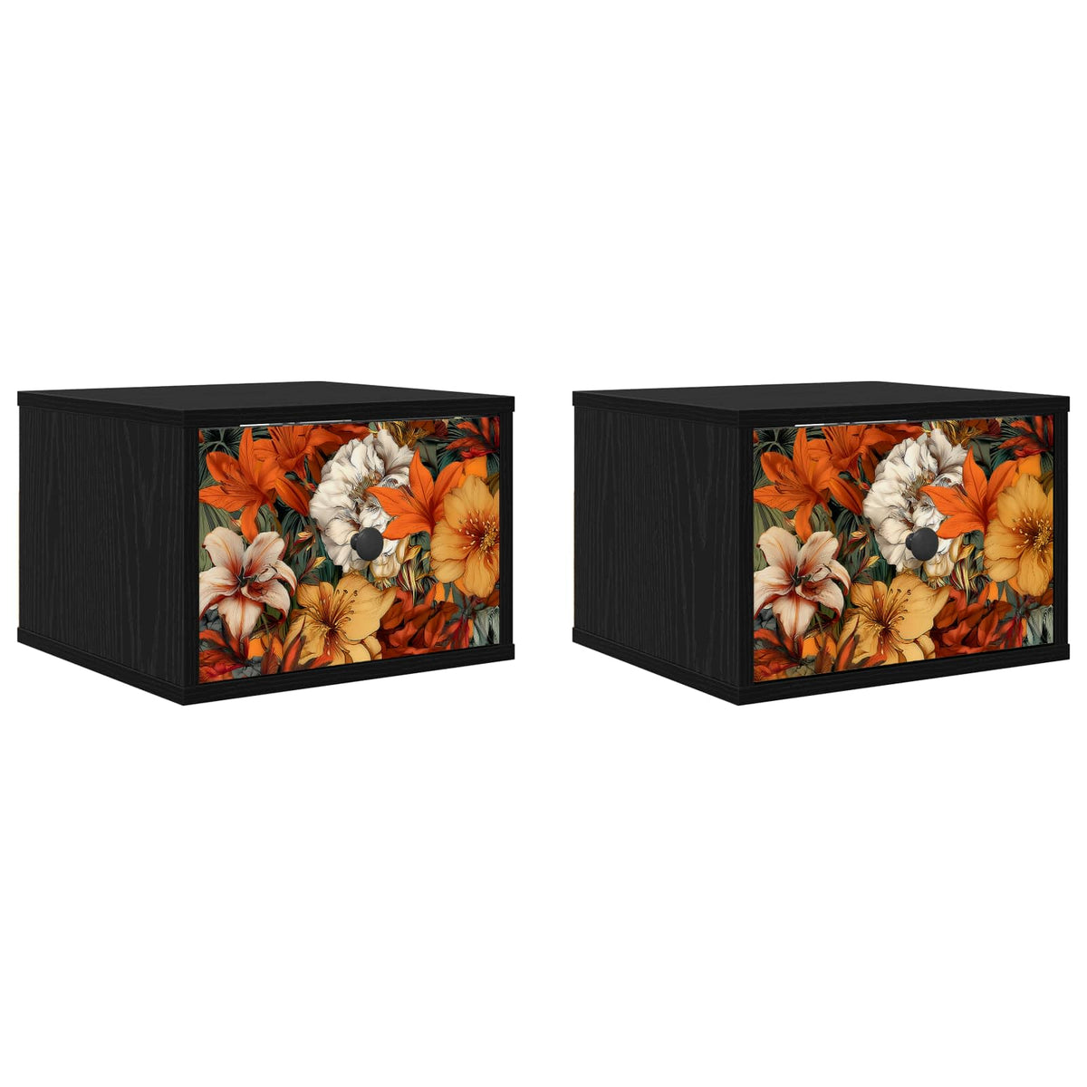 Vægmonteret natbord GENNEP 2 stk. Sort eg 36 x 33 x 25 cm