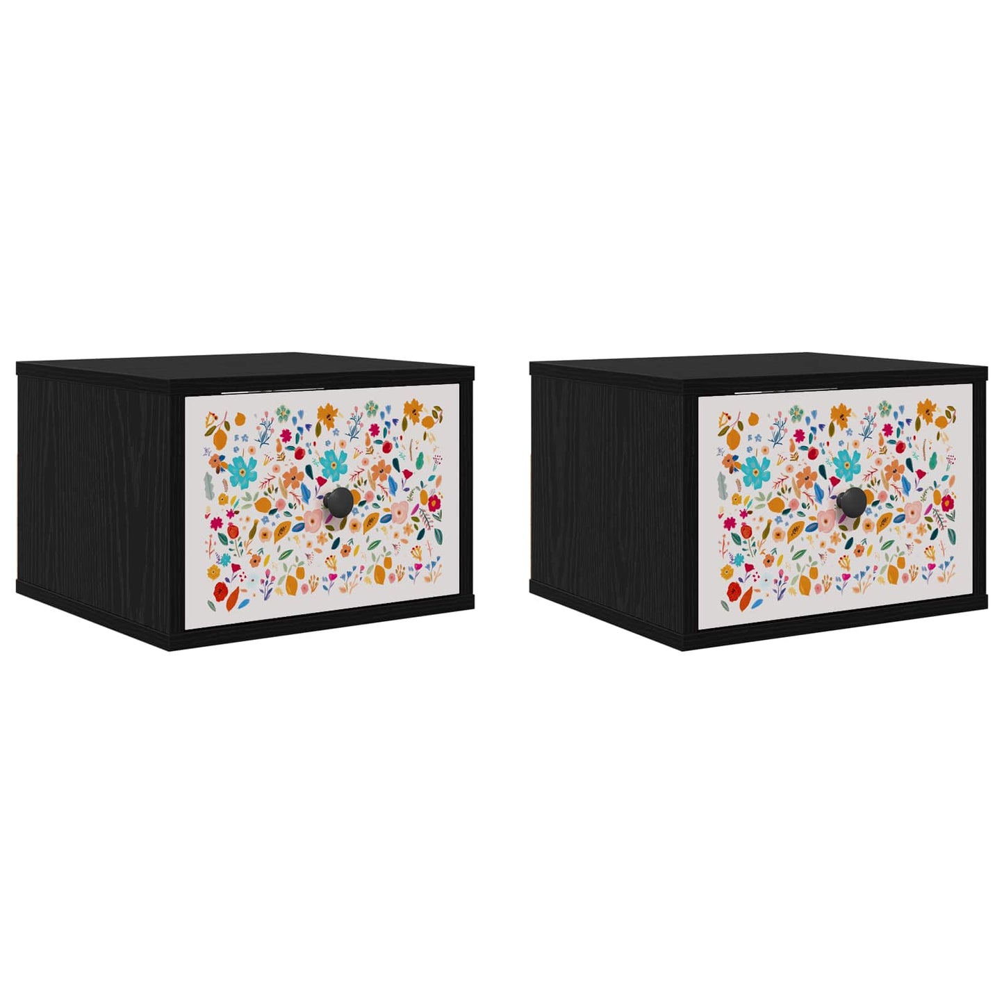Vægmonteret natbord MAINZ 2 stk. Sort eg 36 x 33 x 25 cm
