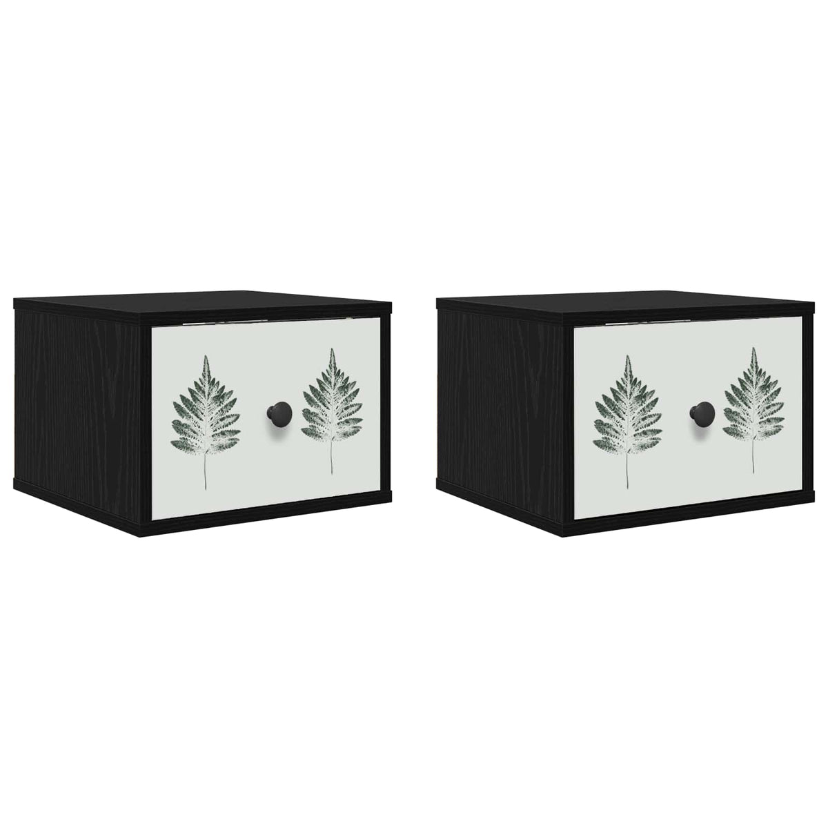 Vægmonteret natbord HANAU 2 stk. Sort eg 36 x 33 x 25 cm