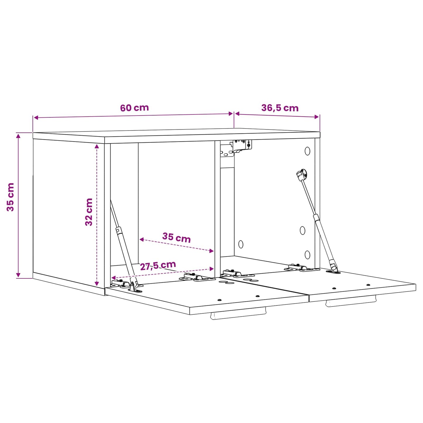 Vægskab Sort eg 60 x 36,5 x 35 cm Konstrueret træ