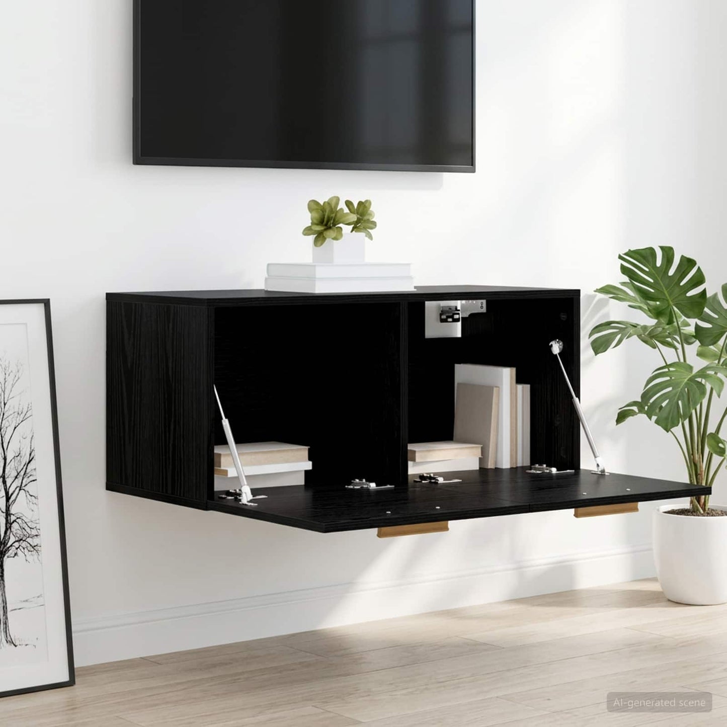 Vægskab Vægmonteret Sort eg 80 x 36,5 x 35 cm Konstrueret træ