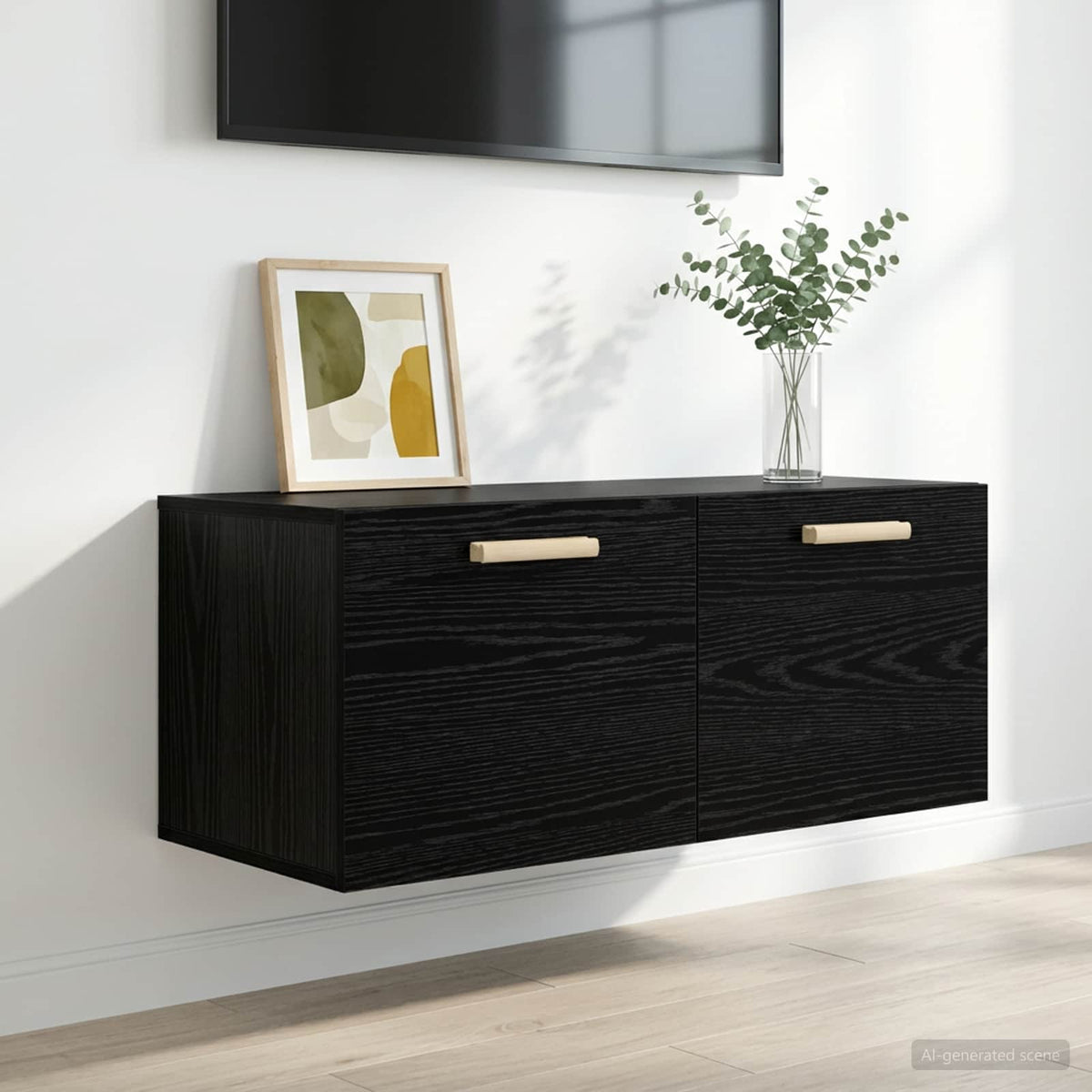 Vægskab Vægmonteret Sort eg 80 x 36,5 x 35 cm Konstrueret træ