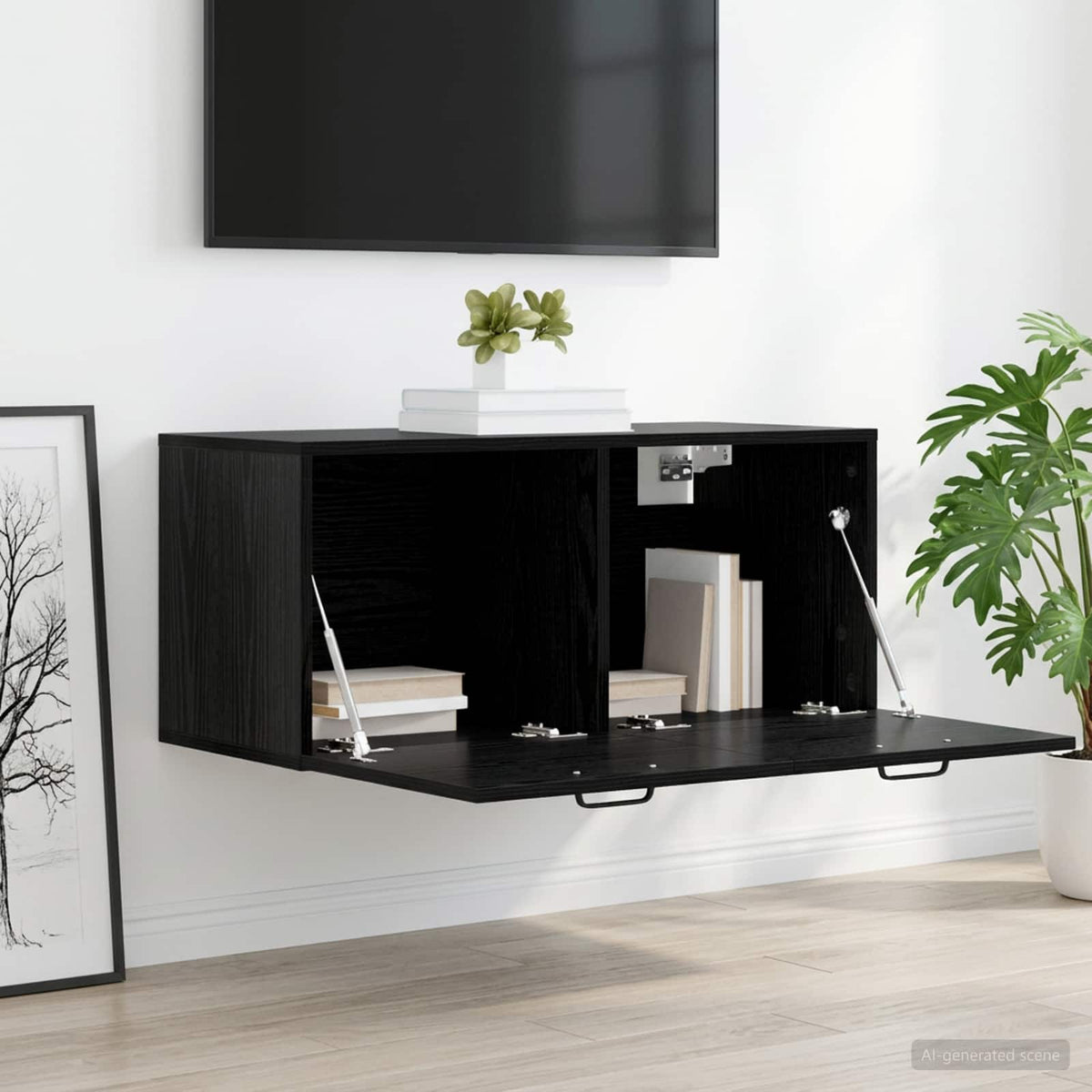Vægskab Vægmonteret Sort eg 80 x 36,5 x 35 cm Konstrueret træ