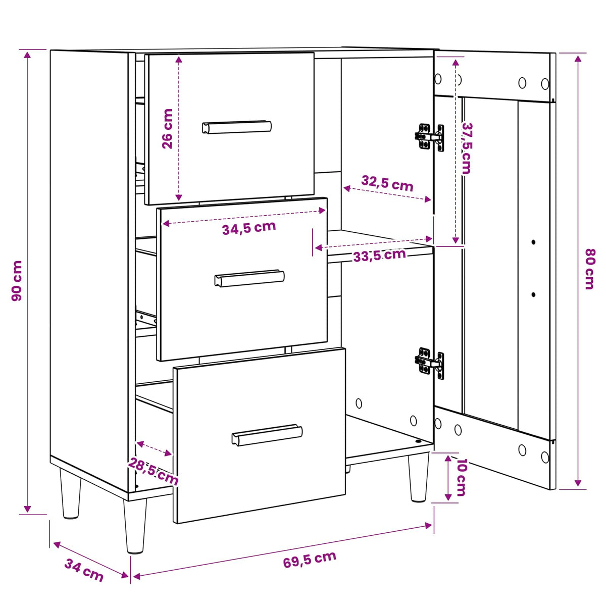 Sideboard Gammelt træ 69,5 x 34 x 90 cm Konstrueret træ
