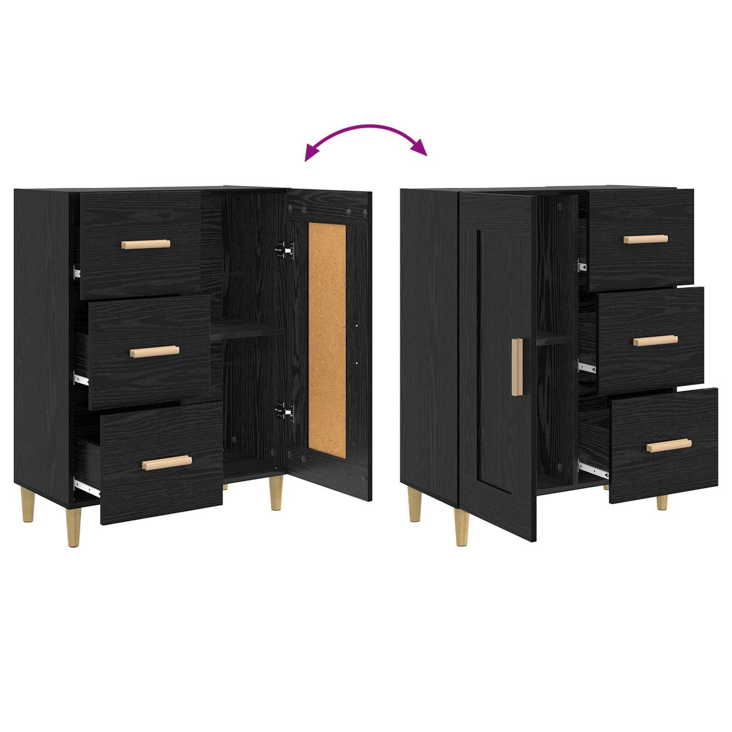 Sideboard Sort eg 69,5 x 34 x 90 cm Konstrueret træ