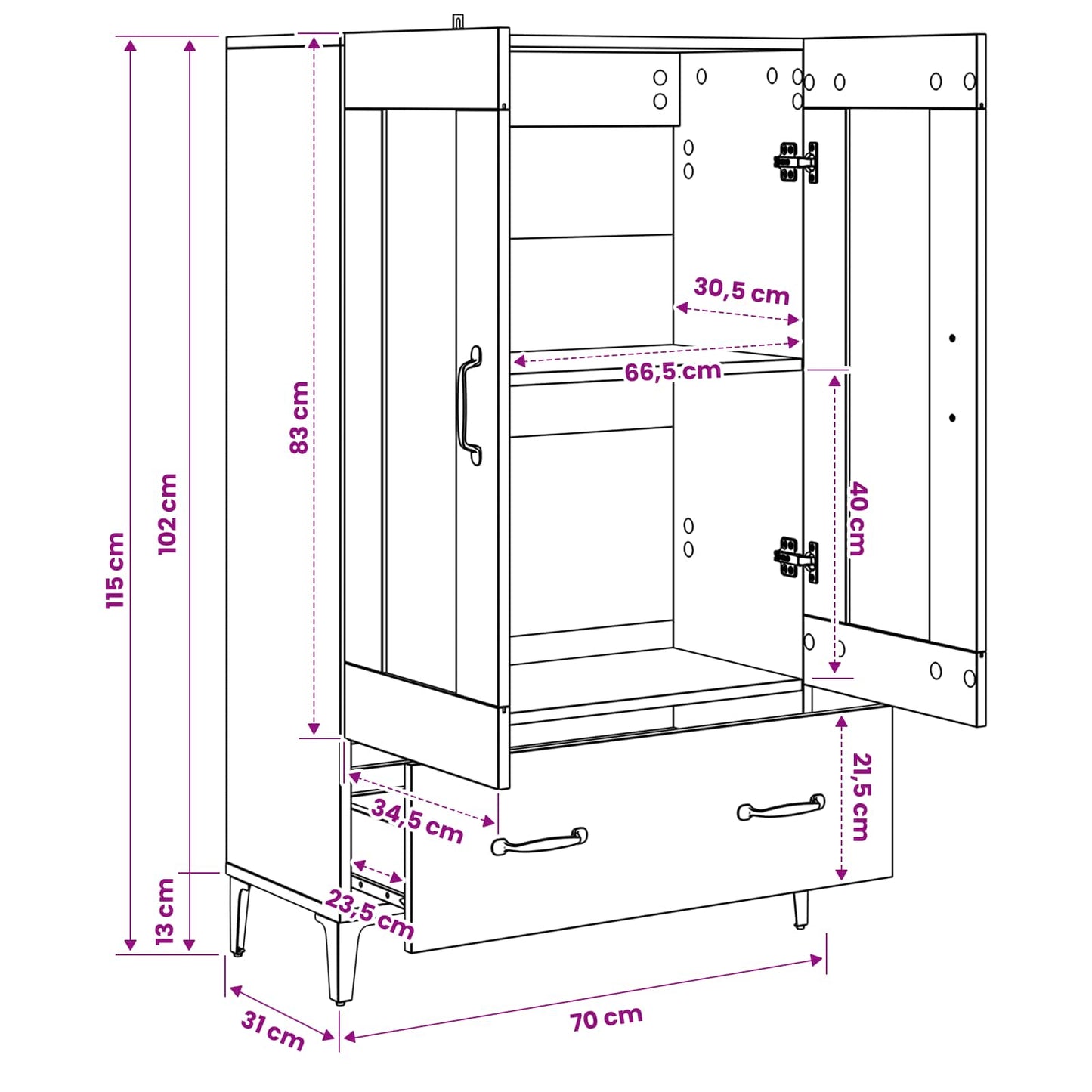 Highboard Gammelt træ 70 x 31 x 115 cm Konstrueret træ