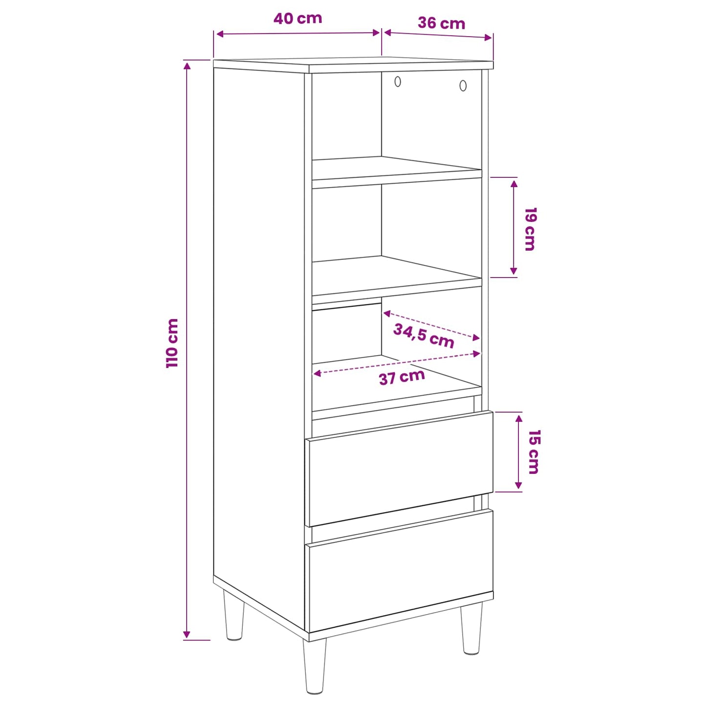 Highboard Artisan-eg 40 x 36 x 110 cm Konstrueret træ