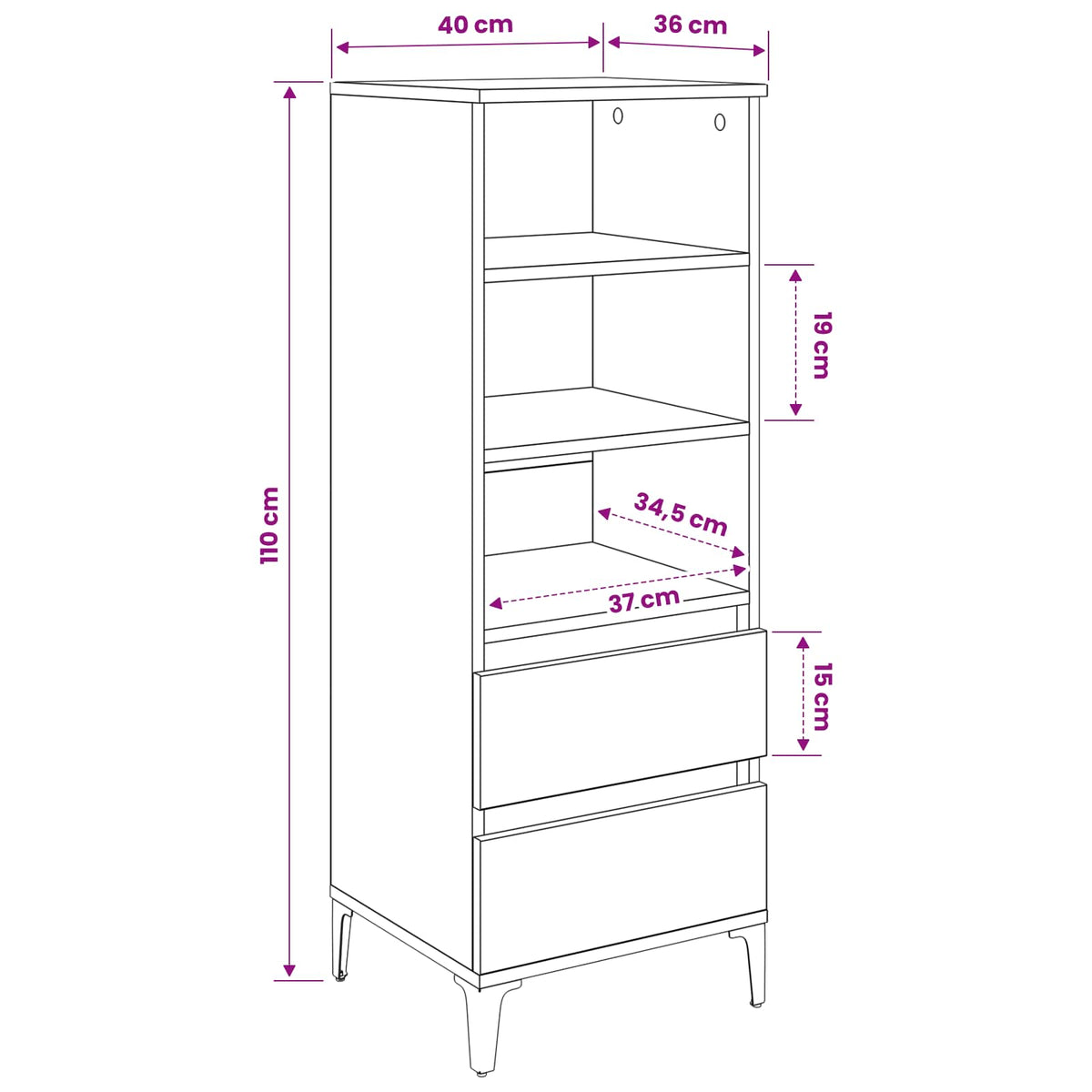 Highboard Gammelt træ 40 x 36 x 110 cm Konstrueret træ